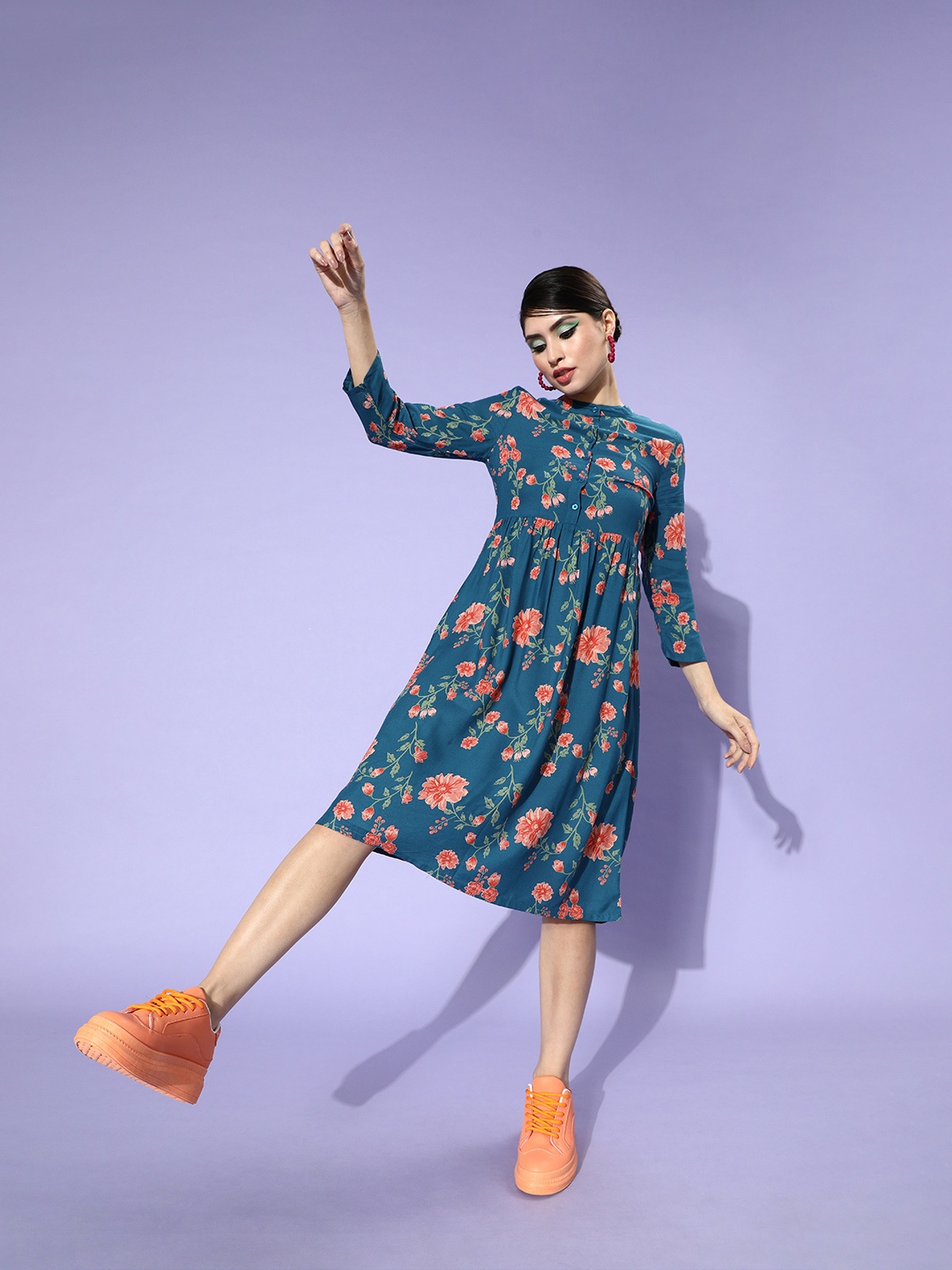 

HERE&NOW Women Tranquil Teal Floral Fantasy Dress