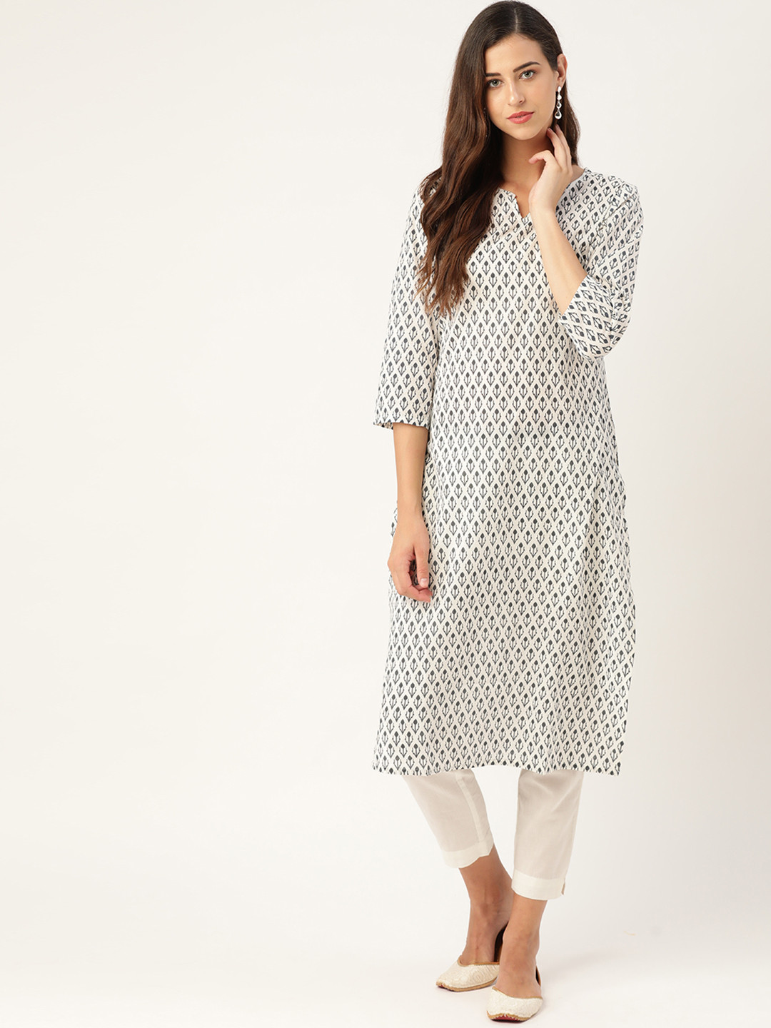 

Moda Rapido Women White & Black Pure Cotton Printed Kurta