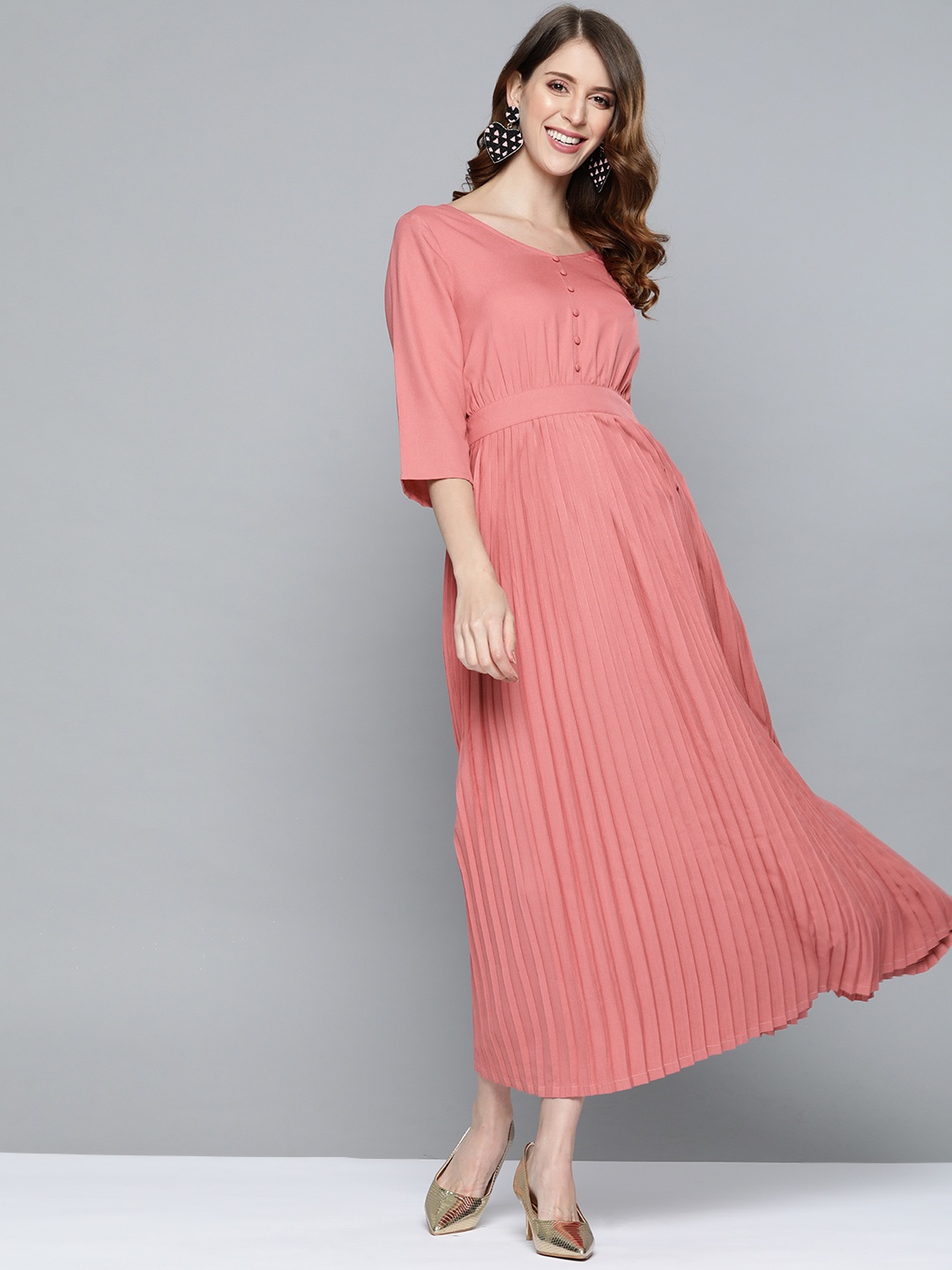 

HERE&NOW Women Pink A-Line Midi Dress