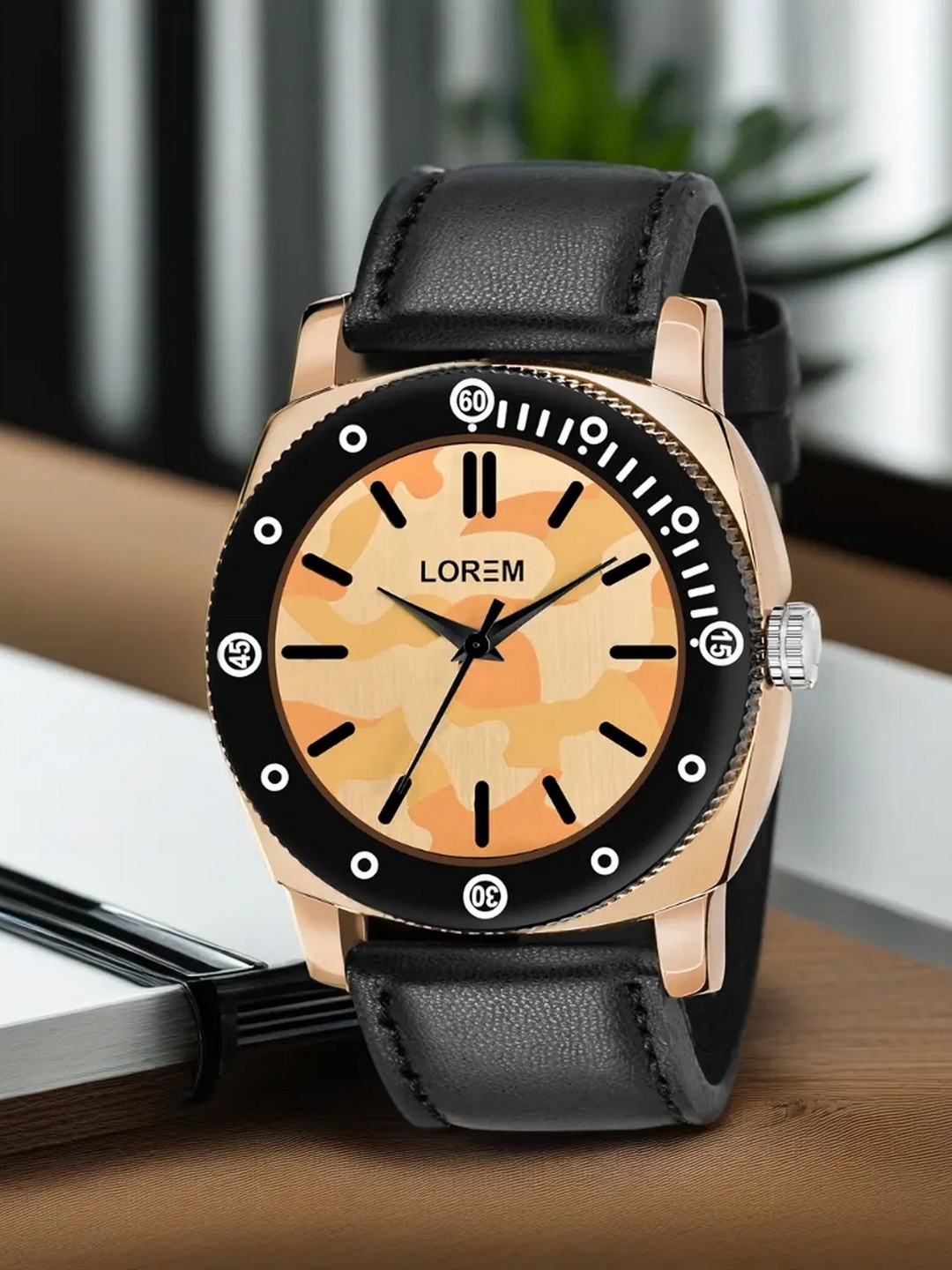 

LOREM Men Yellow Analogue Watch LR52