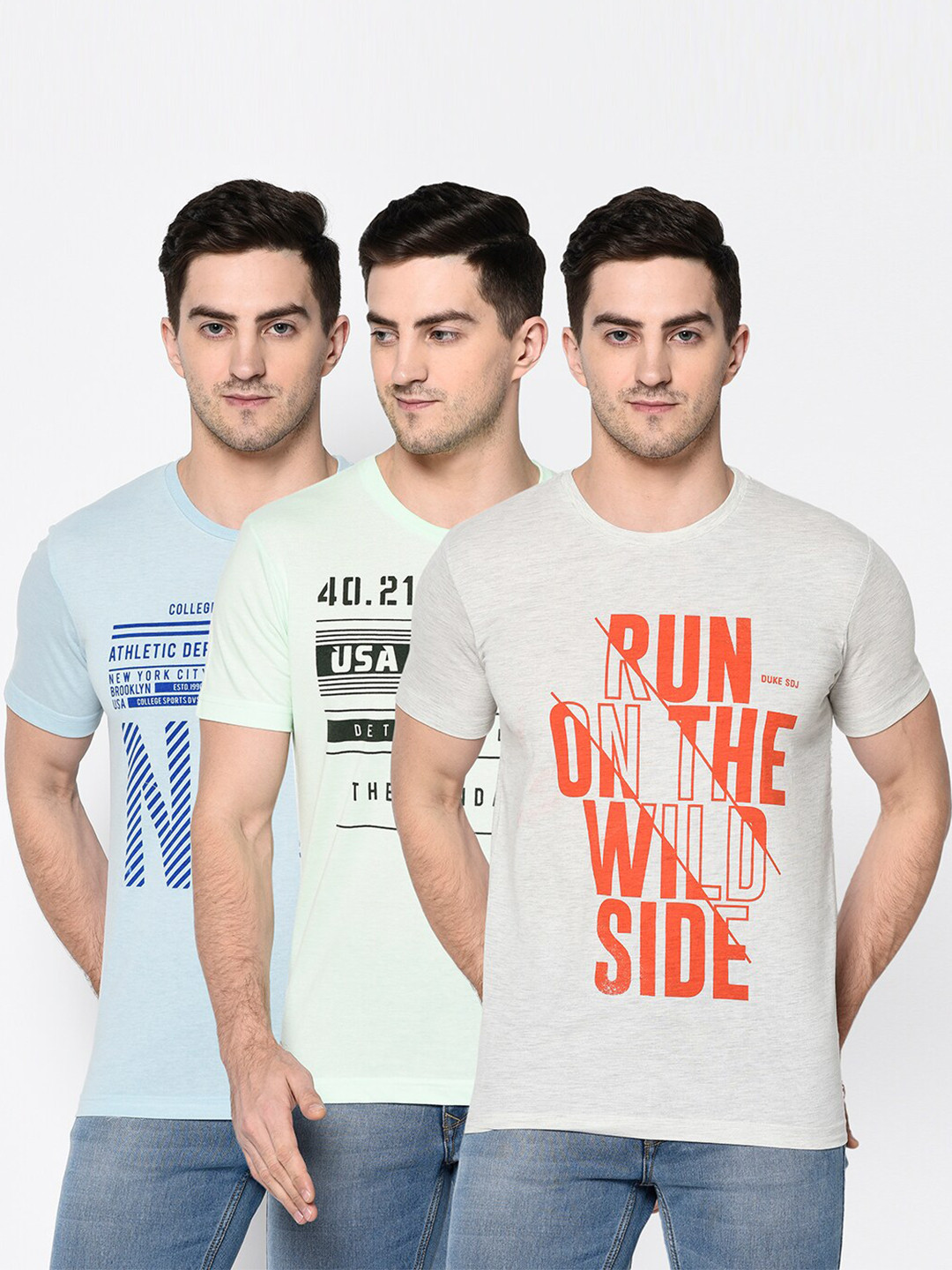 

Duke Men Pack Of 3 Printed Round Neck T-shirt, Blue