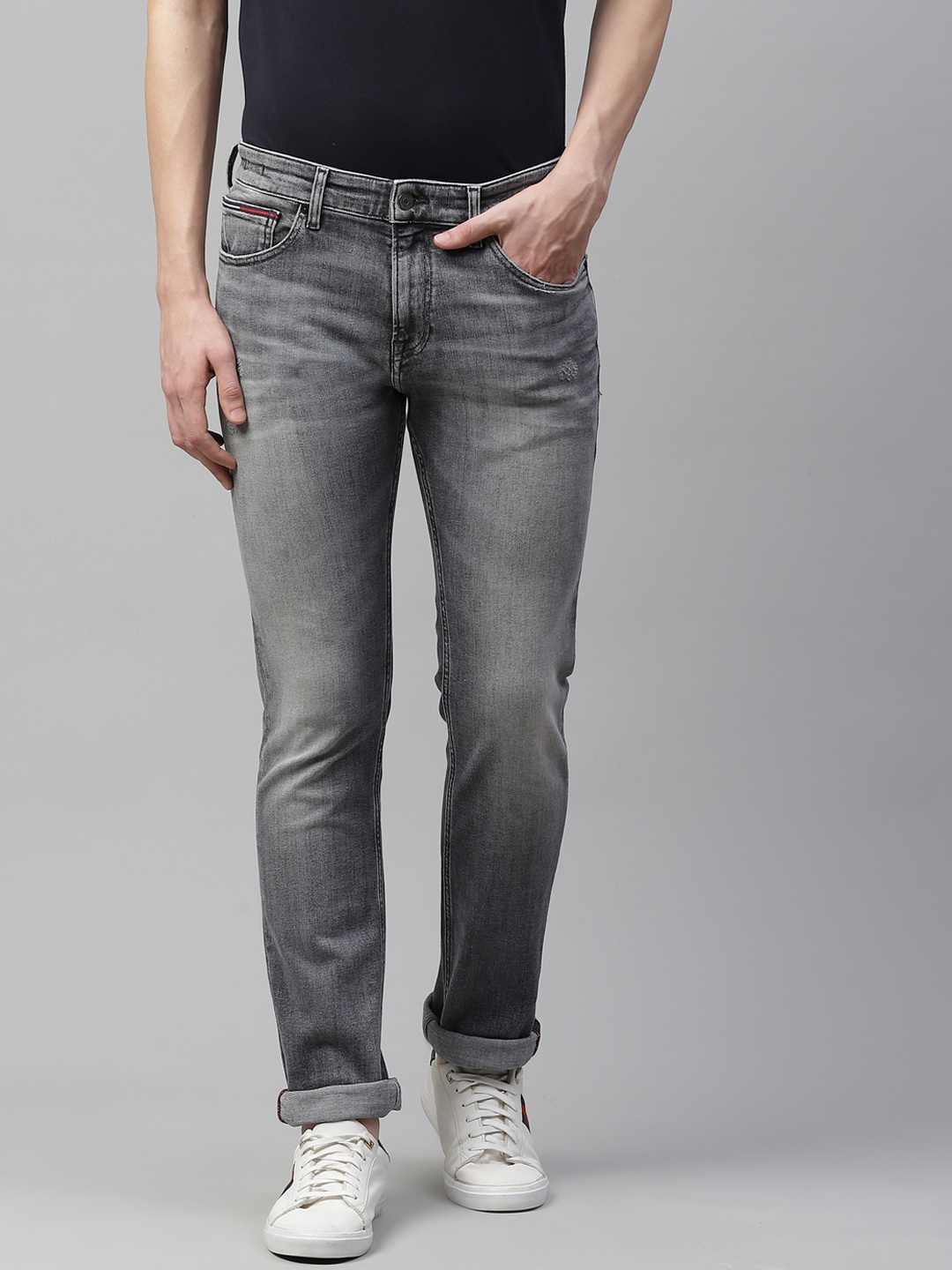 

Tommy Hilfiger Men Charcoal Slim Fit Low Distress Light Fade Stretchable Jeans