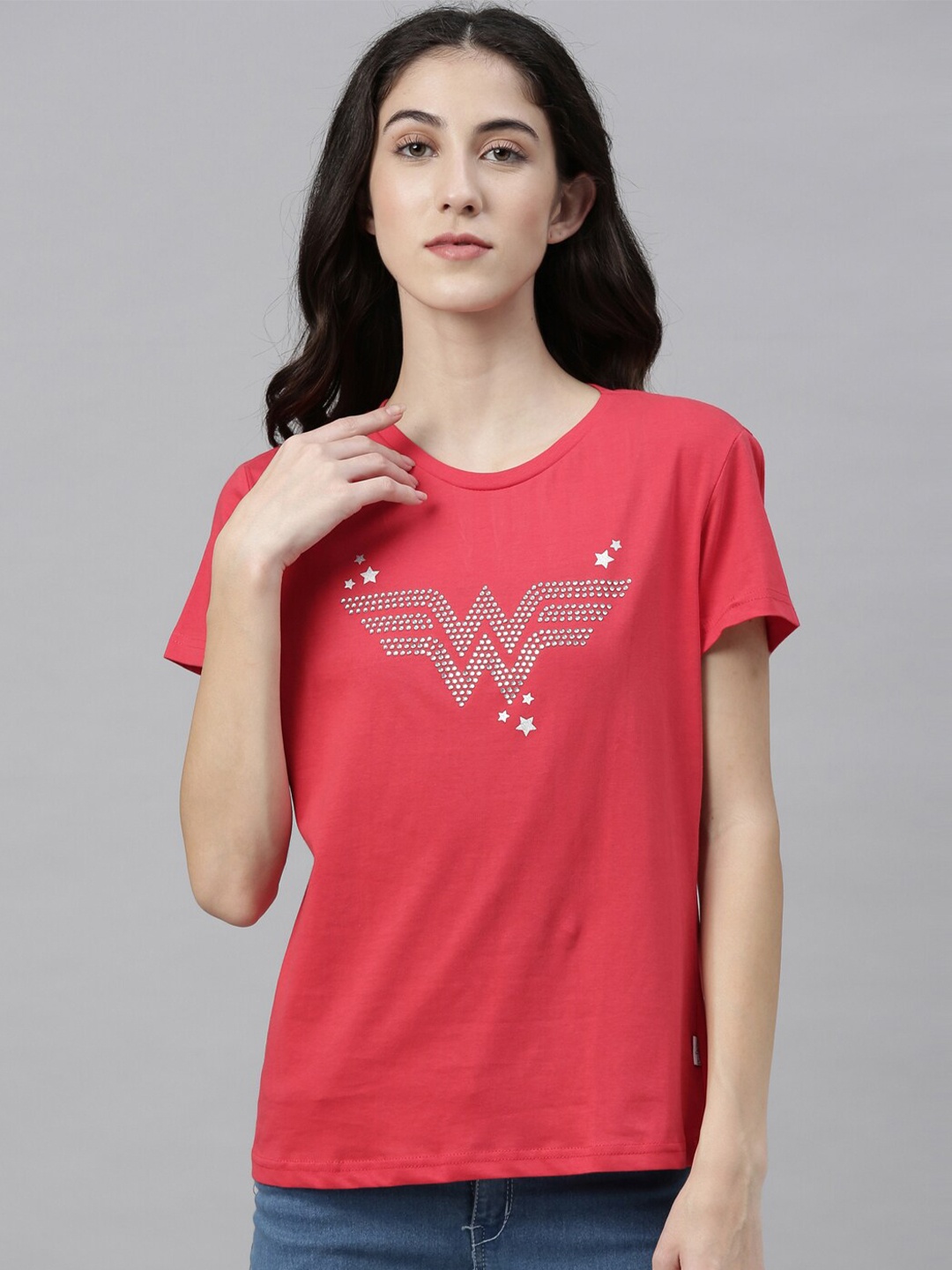 

Snarky Gal Women Red Printed Round Neck T-shirt