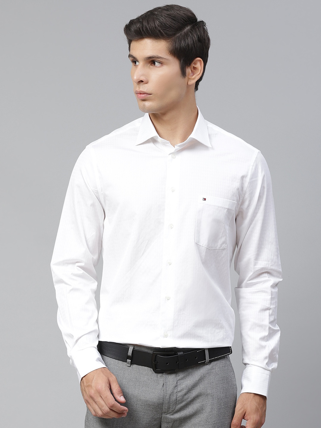 

Tommy Hilfiger Men White Pure Cotton Dobby Weave Pocket Semiformal Shirt