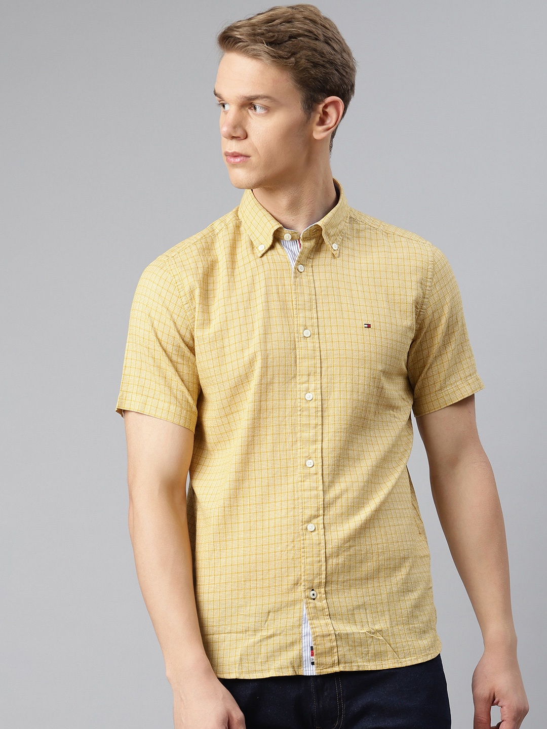 

Tommy Hilfiger Men Yellow Pure Cotton Regular Fit Checked Casual Shirt