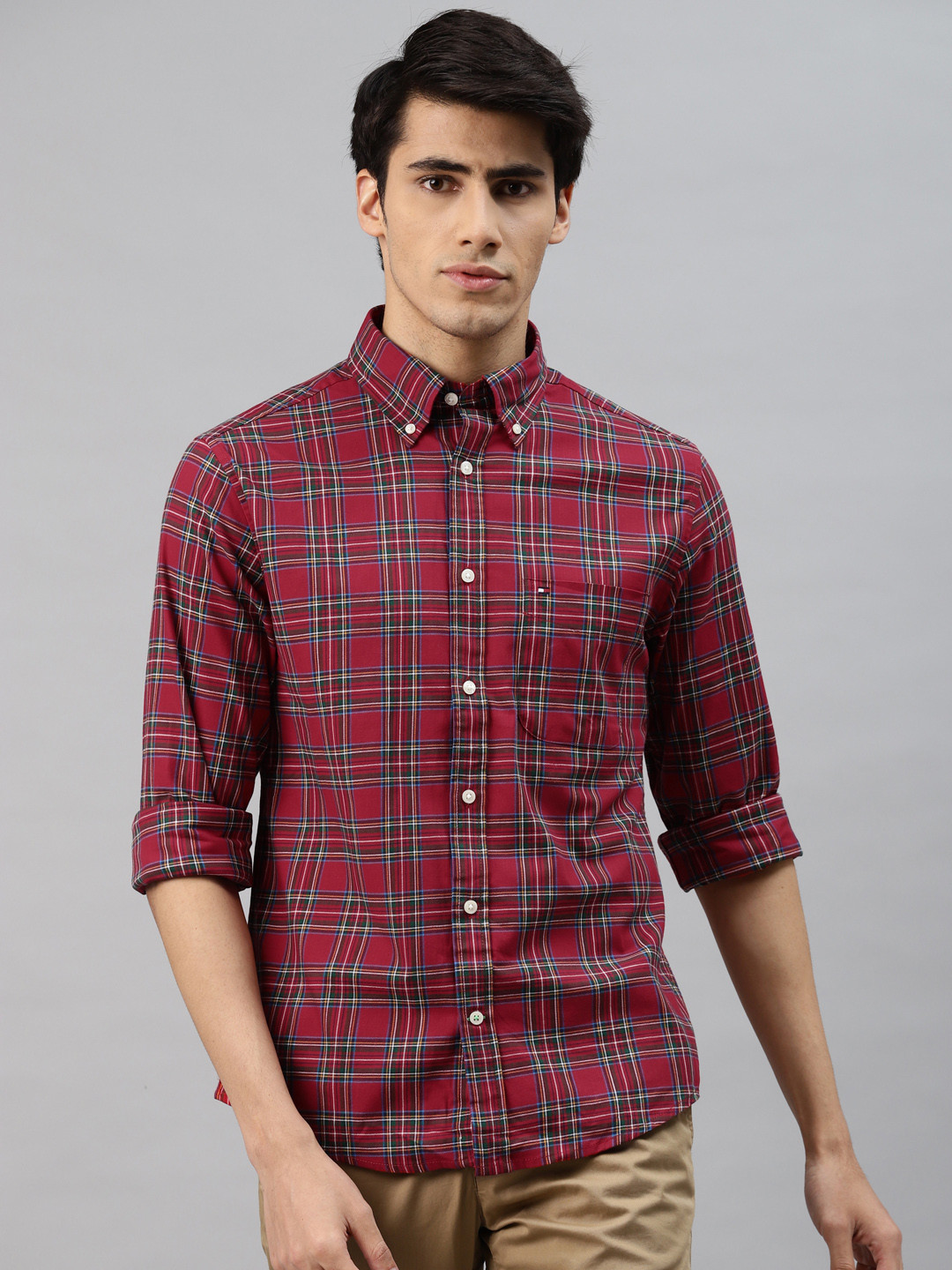 

Tommy Hilfiger Men Red Tartan Checks Checked Casual Shirt