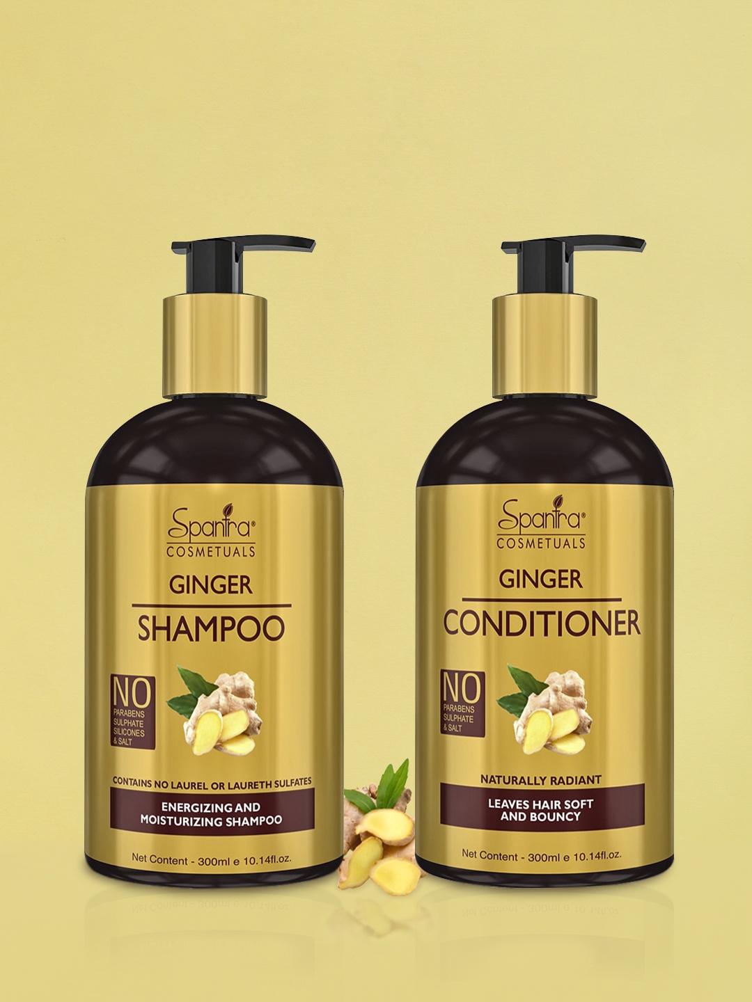 

Spantra Pack of 2 Ginger Shampoo & Conditioner - 300 ml each, Gold