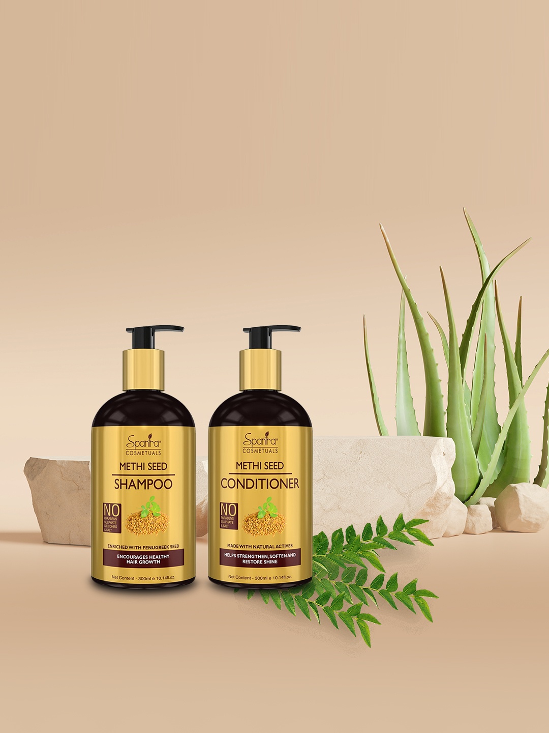 

Spantra Set of 2 Methi Seed Shampoo & Conditioner Combo, Gold