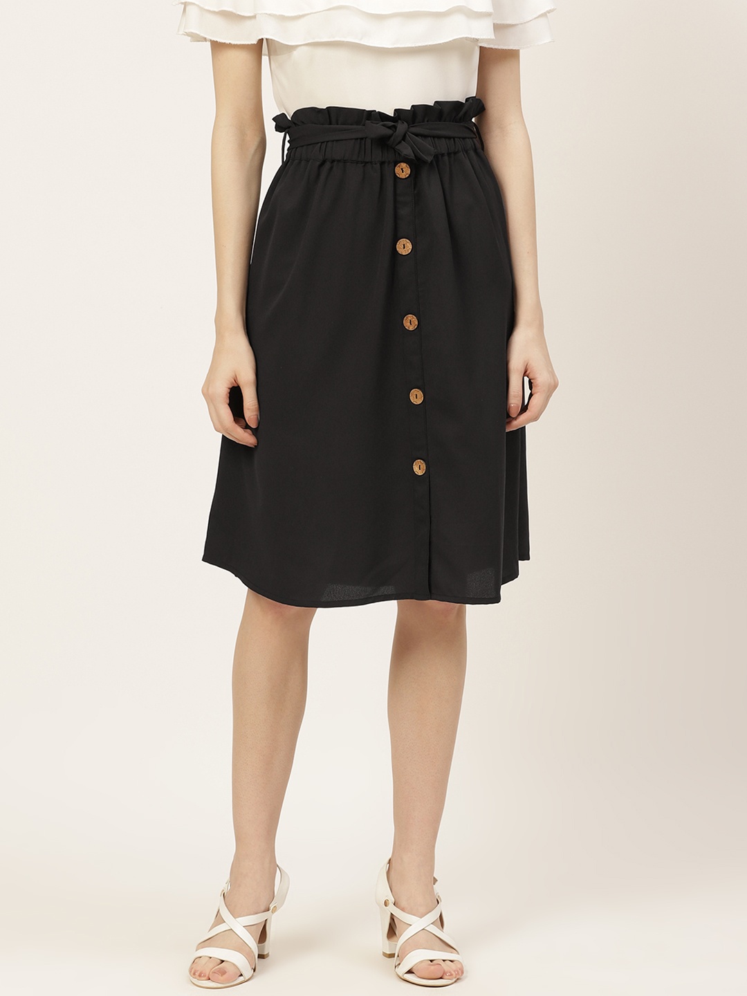 

Off Label Women Black Solid Paper Bag A-Line Skirt