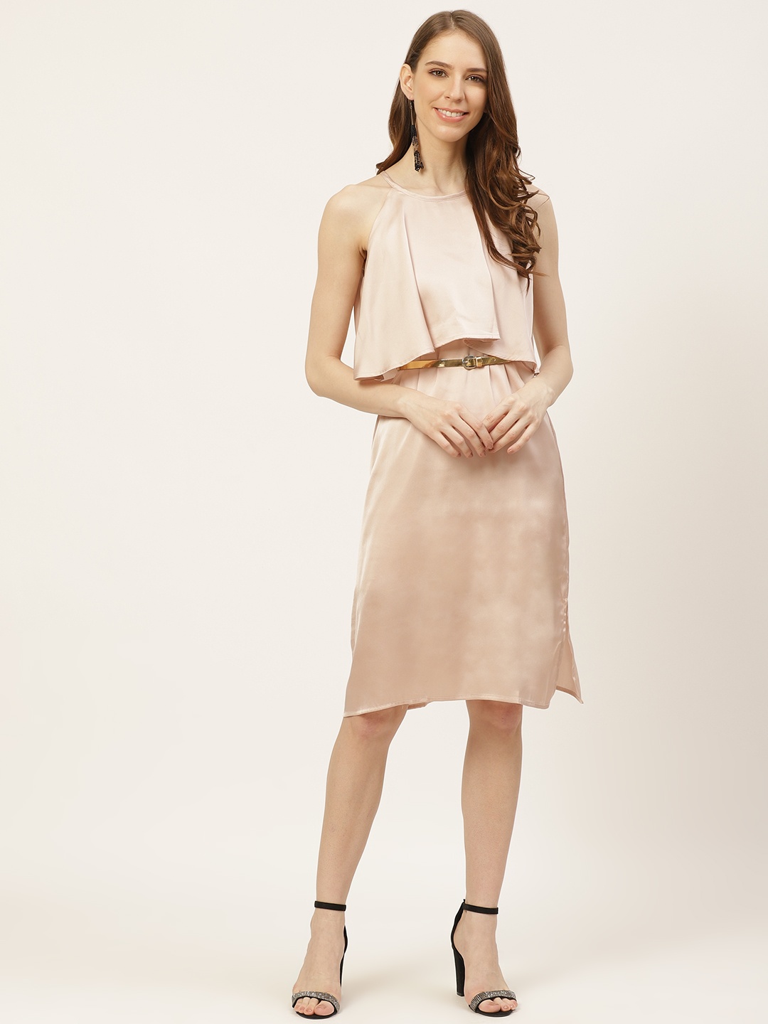 

Off Label Peach-Coloured Layered Satin Sheath Dress