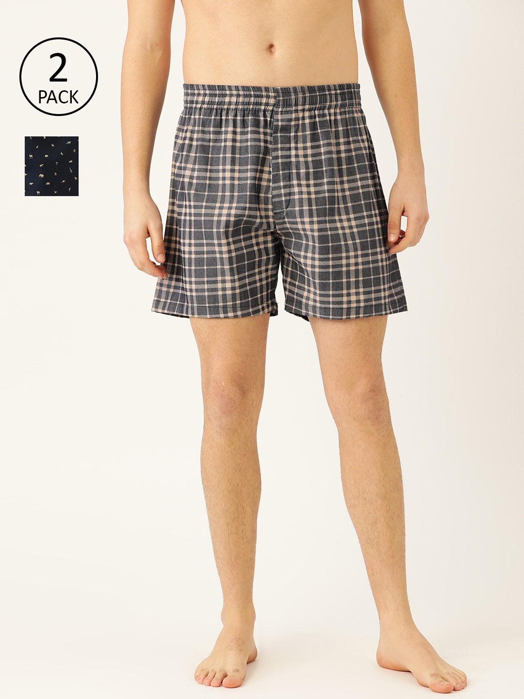 

Molly & Michel Men Pack Of 2 Pure Cotton Printed Boxers MMB001-B, Blue