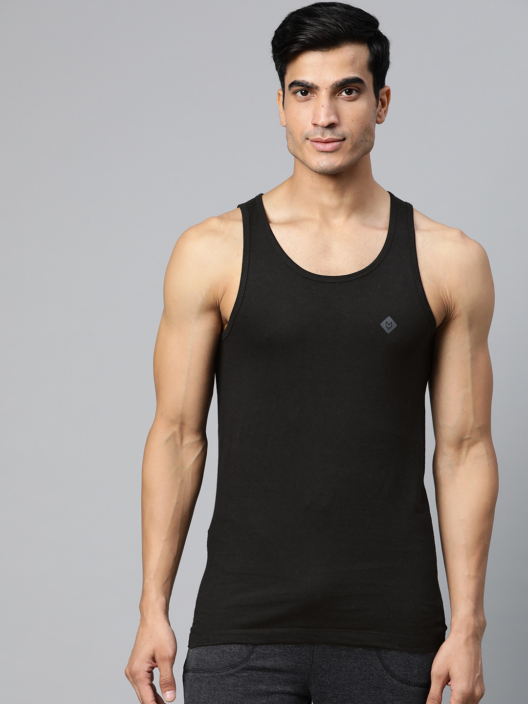 

Almo Wear Men Black Solid Pure Cotton Innerwear Vest