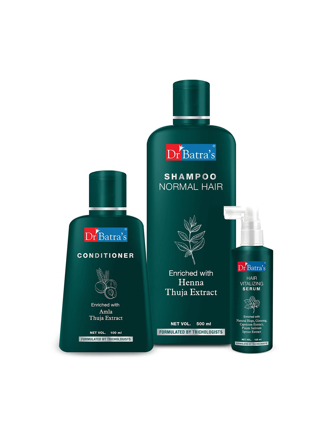 

Dr. Batras Hair Vitalizing Serum 125ml + Conditioner 100ml + Normal Hair Shampoo 500ml, Brown