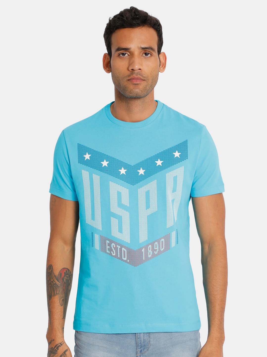 

U.S. Polo Assn. Denim Co. Men Blue Printed Round Neck T-shirt