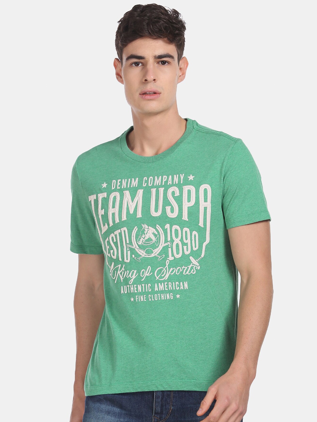 

U.S. Polo Assn. Denim Co. Men Green Printed V-Neck T-shirt