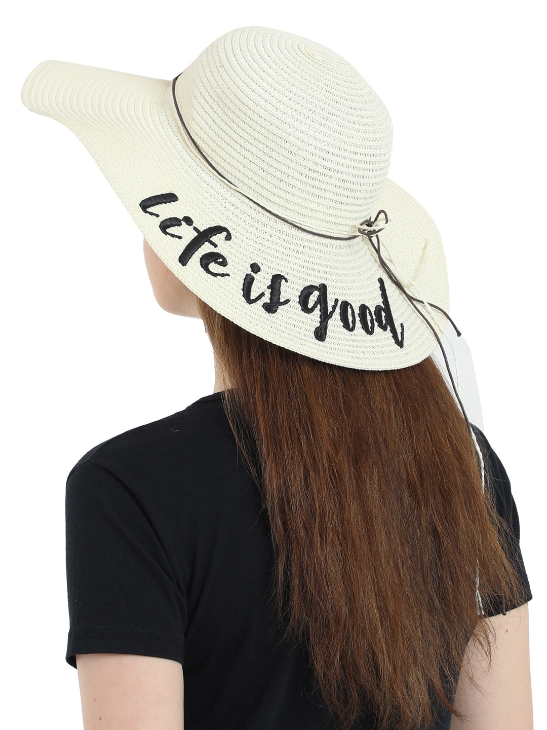 

FabSeasons Women & Golden Typography Embroidered Sun Hat, Cream