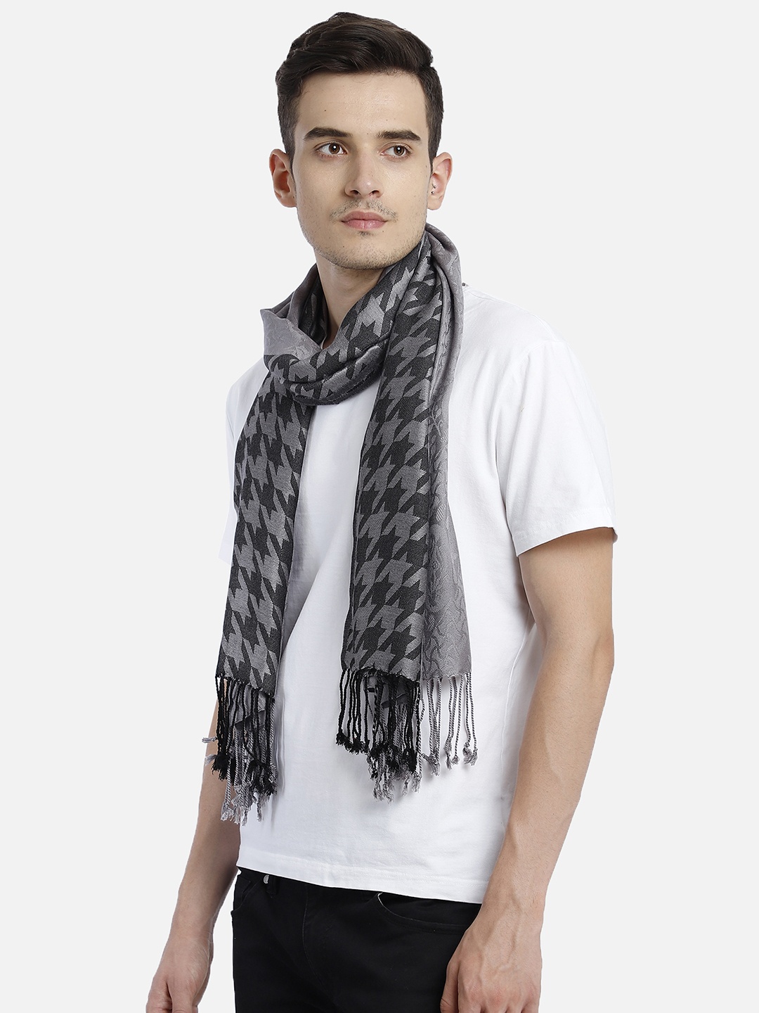 

Aditi Wasan Men Grey & Black Printed Stole