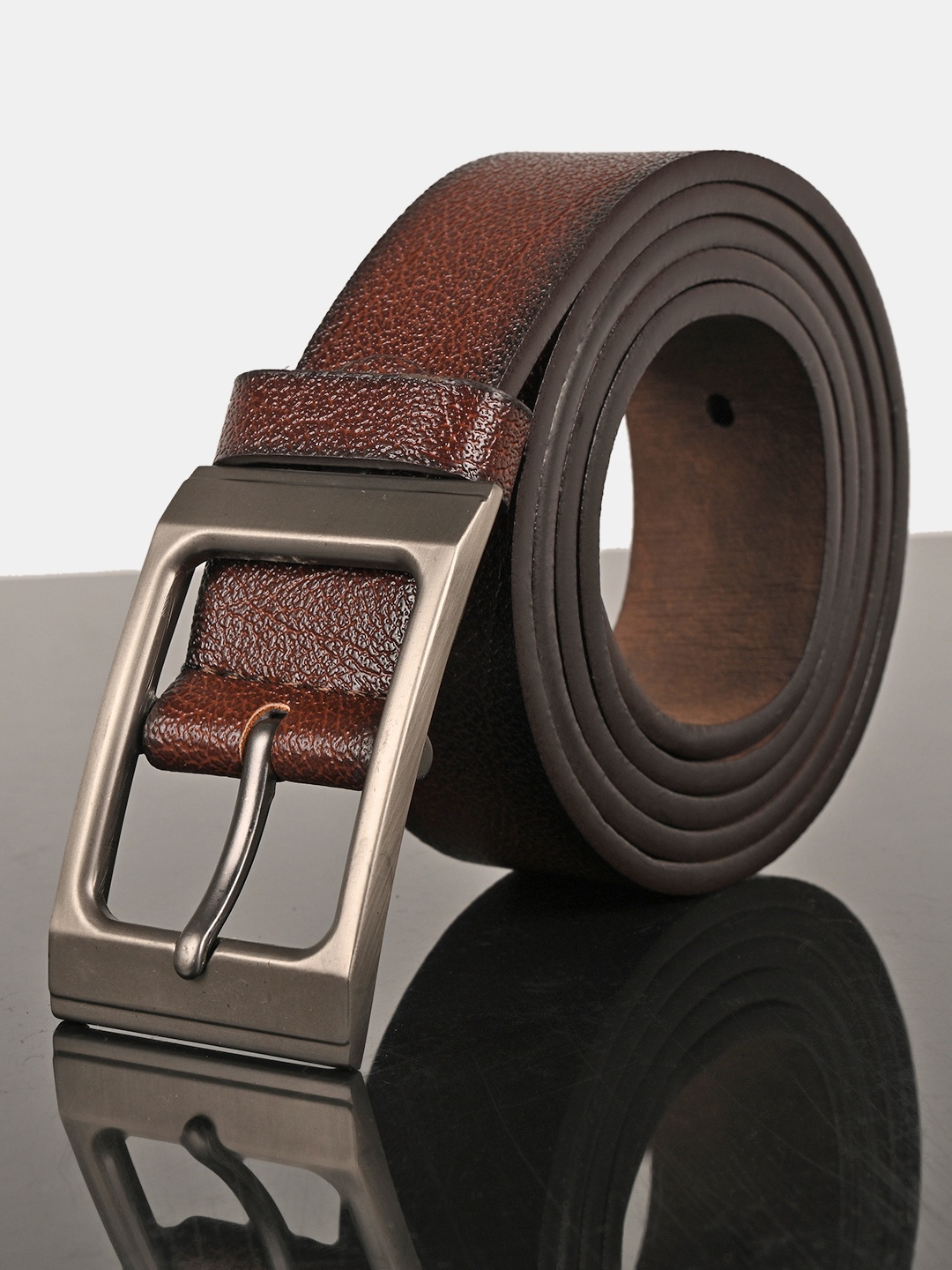 

BuckleUp Men Brown & Silver-Toned Textured Belt