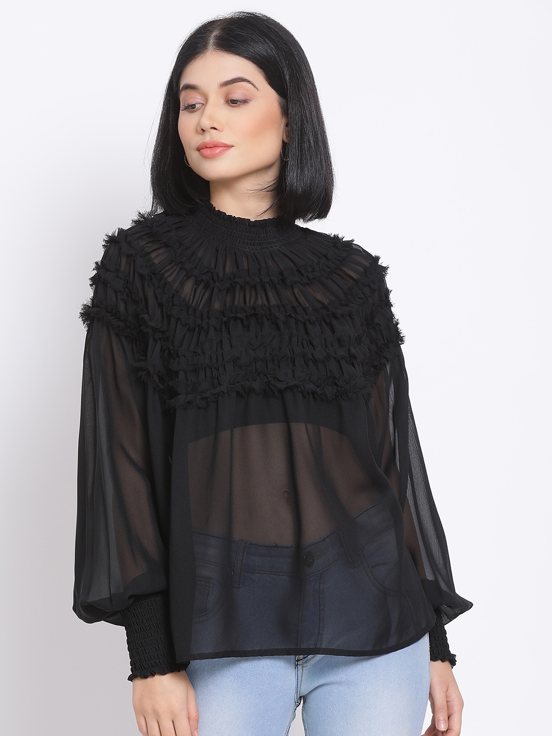 

Oxolloxo Black Puff Sleeves Regular Top