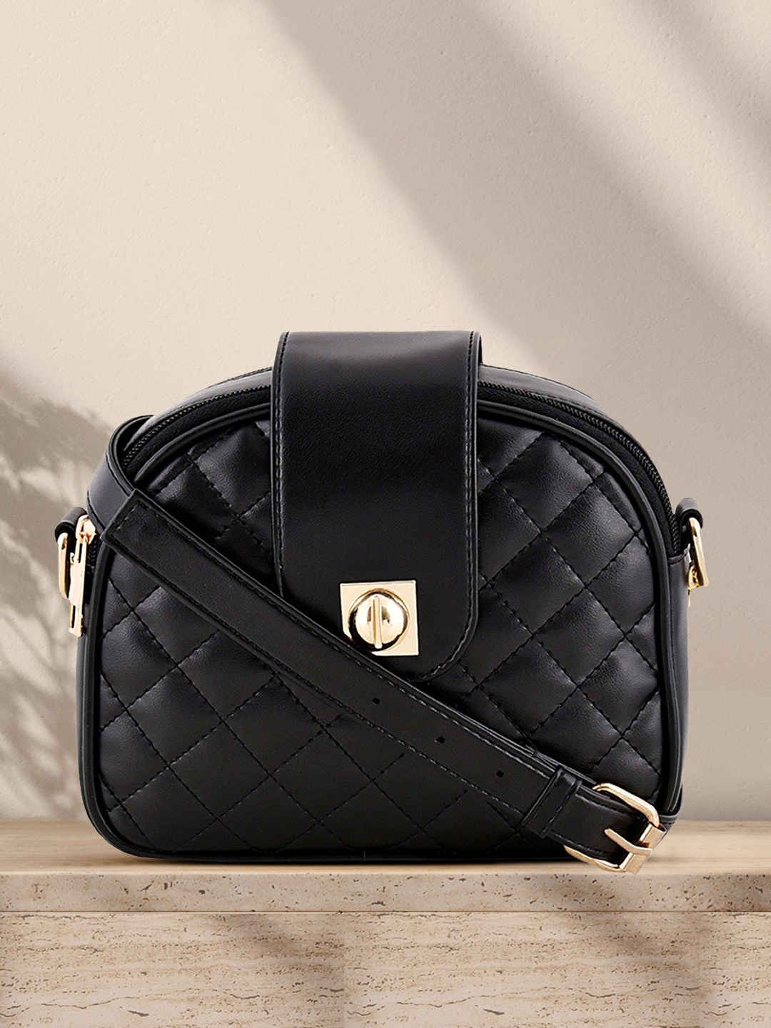 

Lychee bags Black Quilted Sling Bag