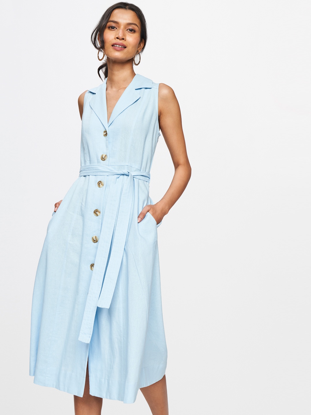 

AND Blue Solid Shirt Dress