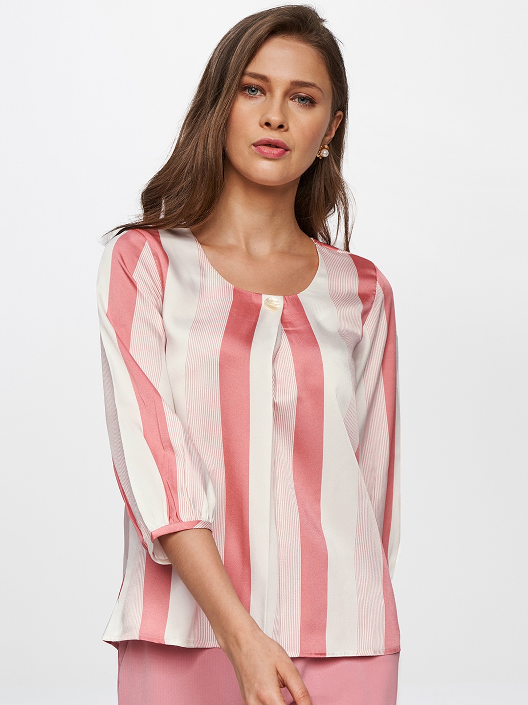 

AND Pink & White Striped Regular Top