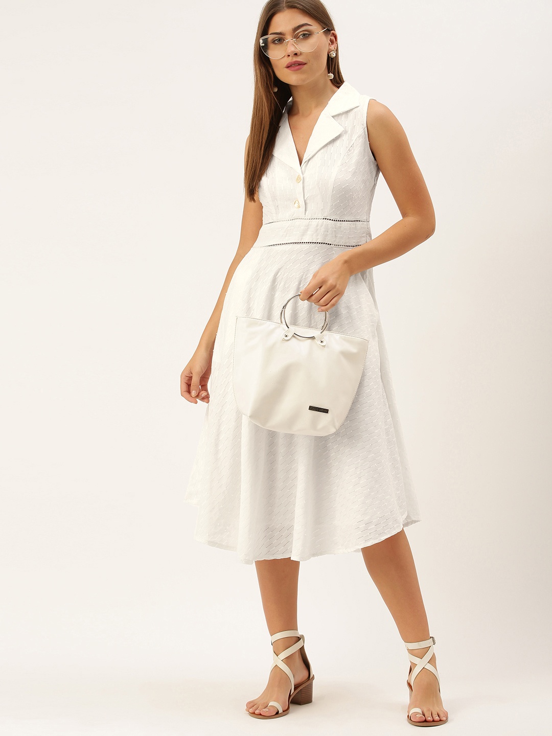 

AND Women White Striped A-Line Dress