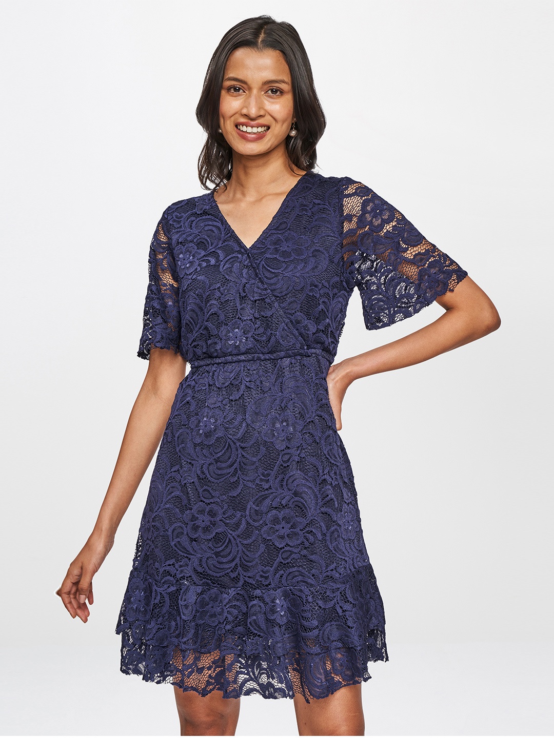 

AND Women Self Designed Navy Blue A-Line Dress