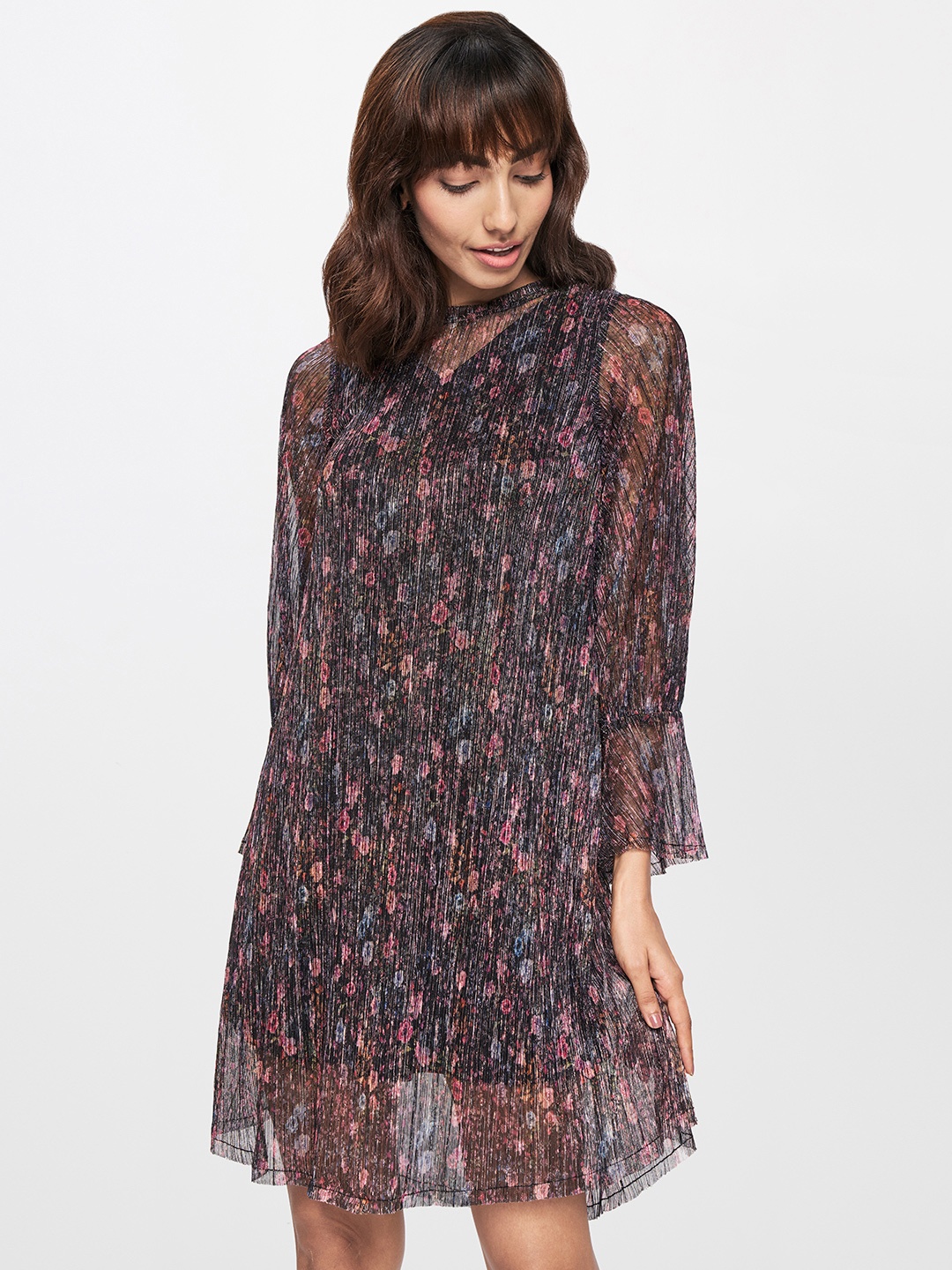 

AND Navy Blue & Pink Floral Printed Dress