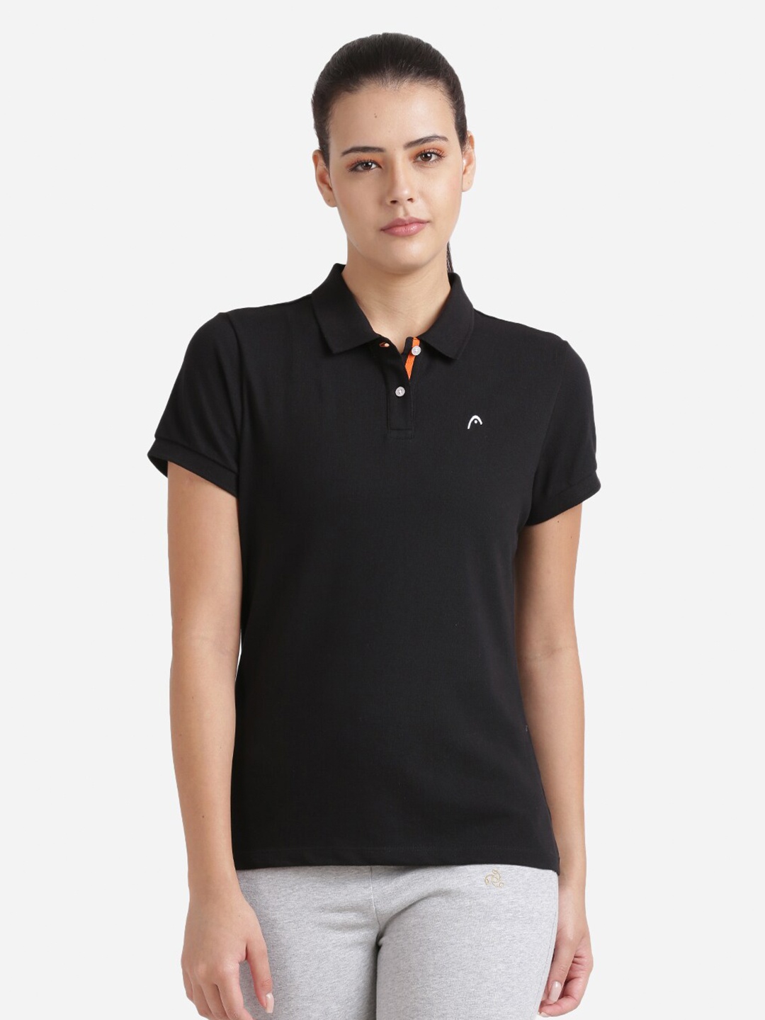 

Head Women Black Solid Pure Cotton Tennis Polo T-shirt