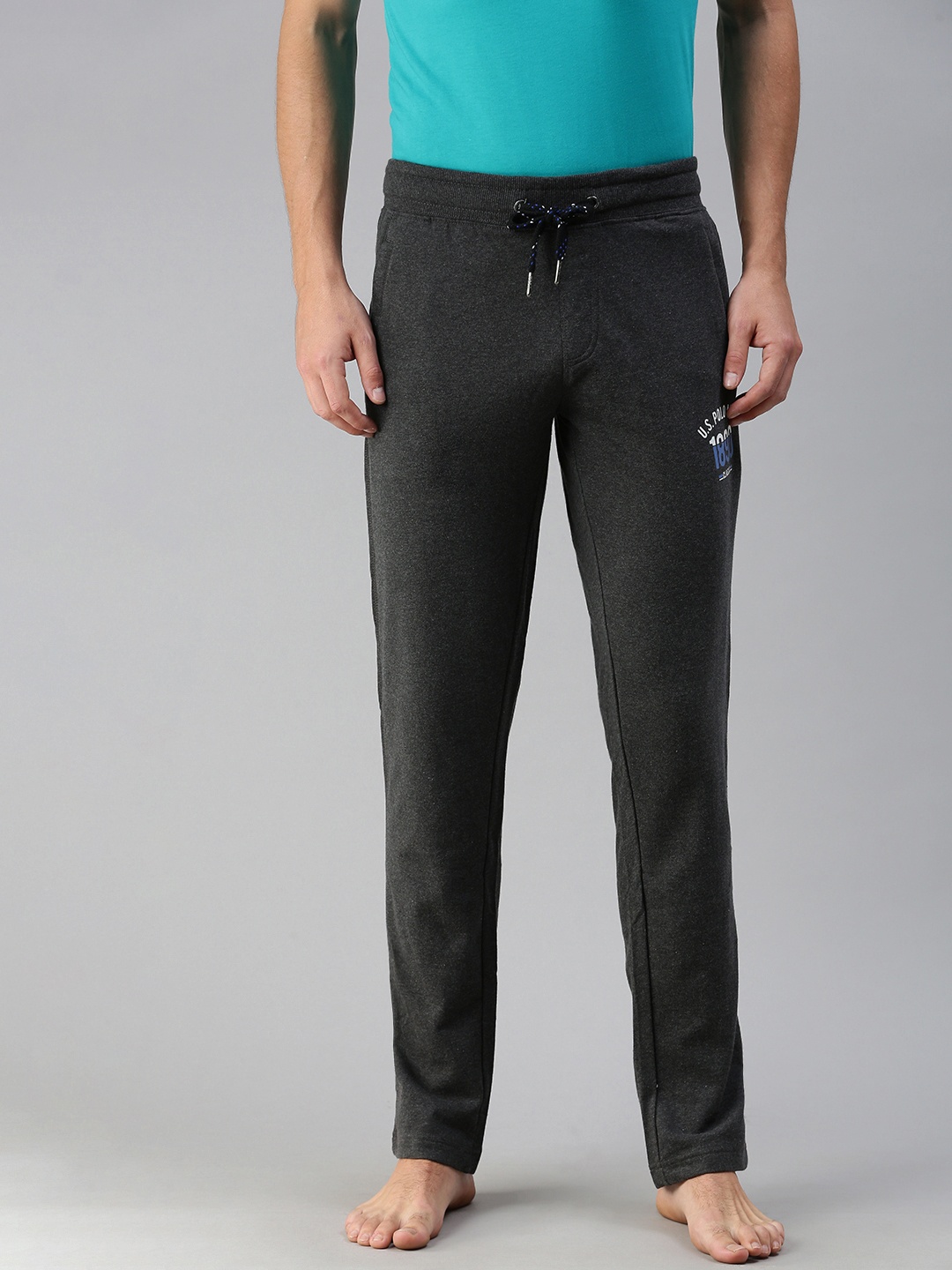 

U.S. Polo Assn. Men Charcoal Grey Solid Knitted Lounge Pants