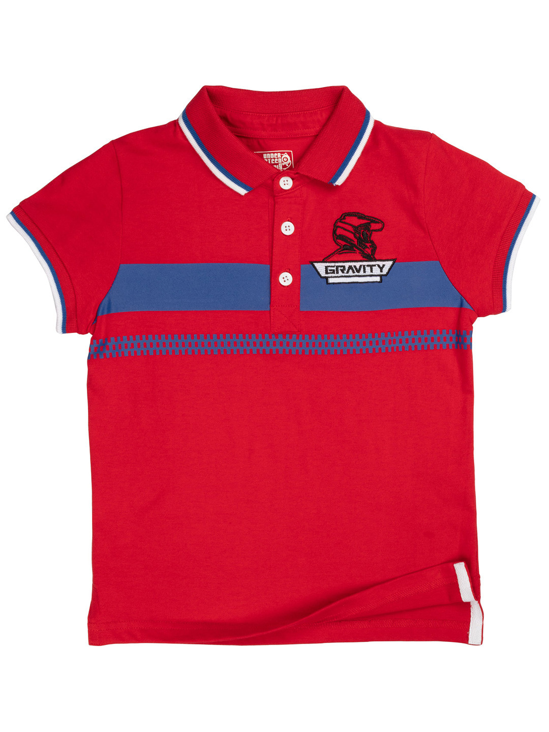 

UNDER FOURTEEN ONLY Boys Red & Blue Pure Cotton Striped Polo Collar T-shirt