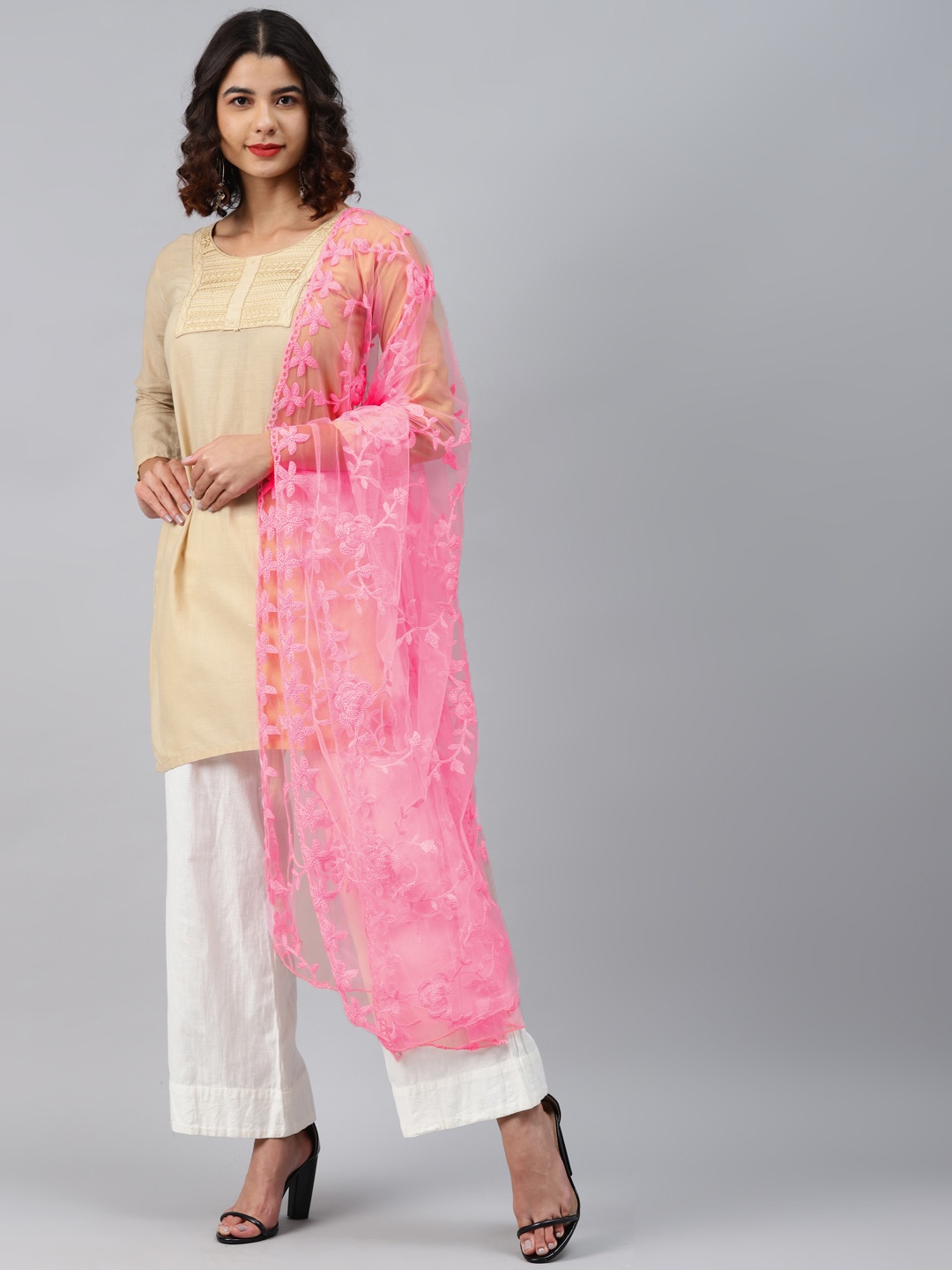 

WEAVERS VILLA Pink Embroidered Dupatta