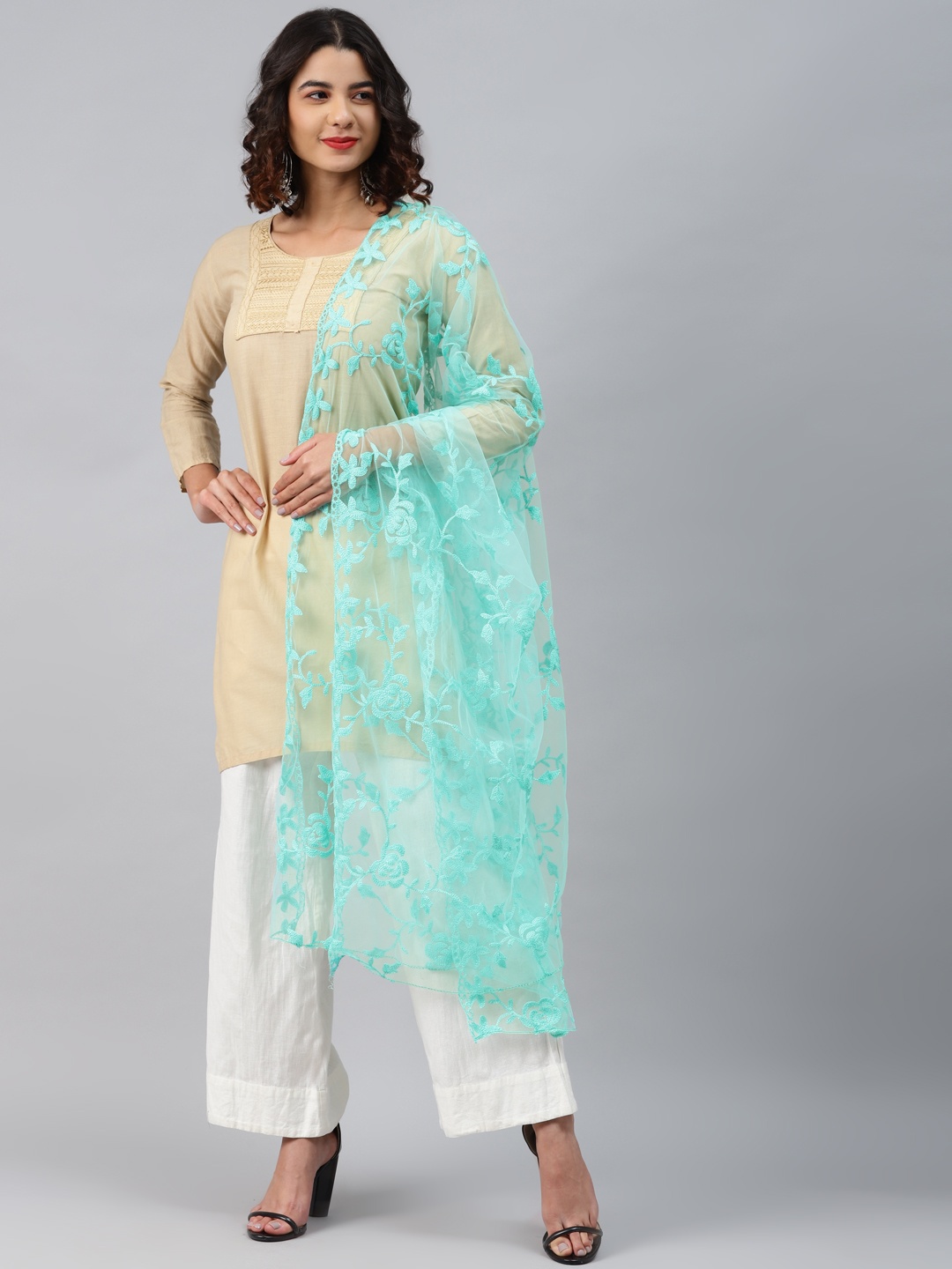 

WEAVERS VILLA Sea Green Embroidered Dupatta