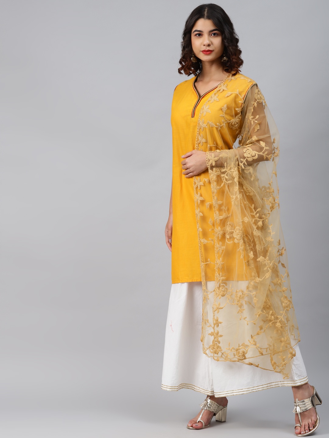 

WEAVERS VILLA Beige Embroidered Dupatta