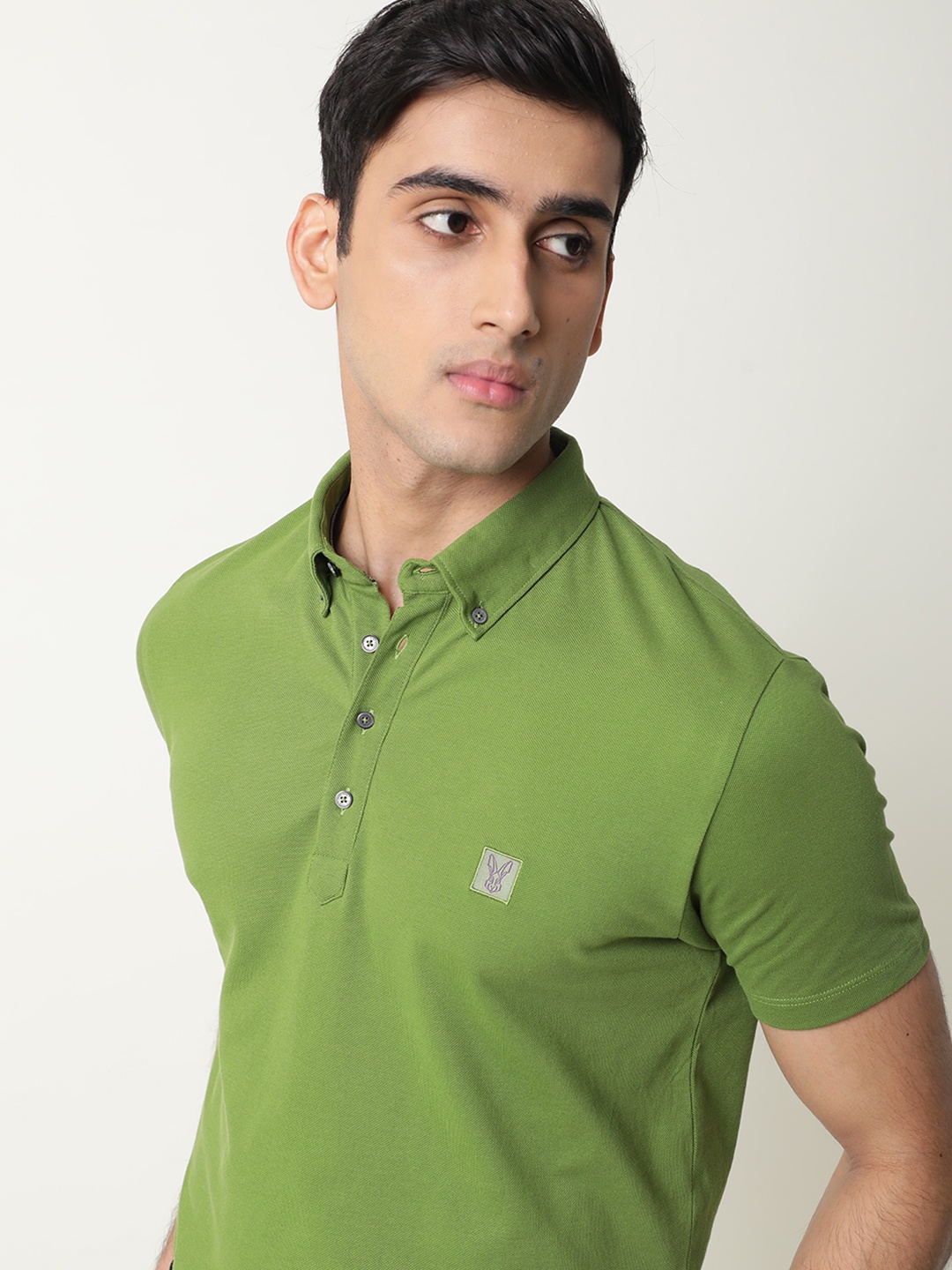 

RARE RABBIT Men Cassini-2 Slim Fit Polo Collar Pure Cotton T-Shirt, Green