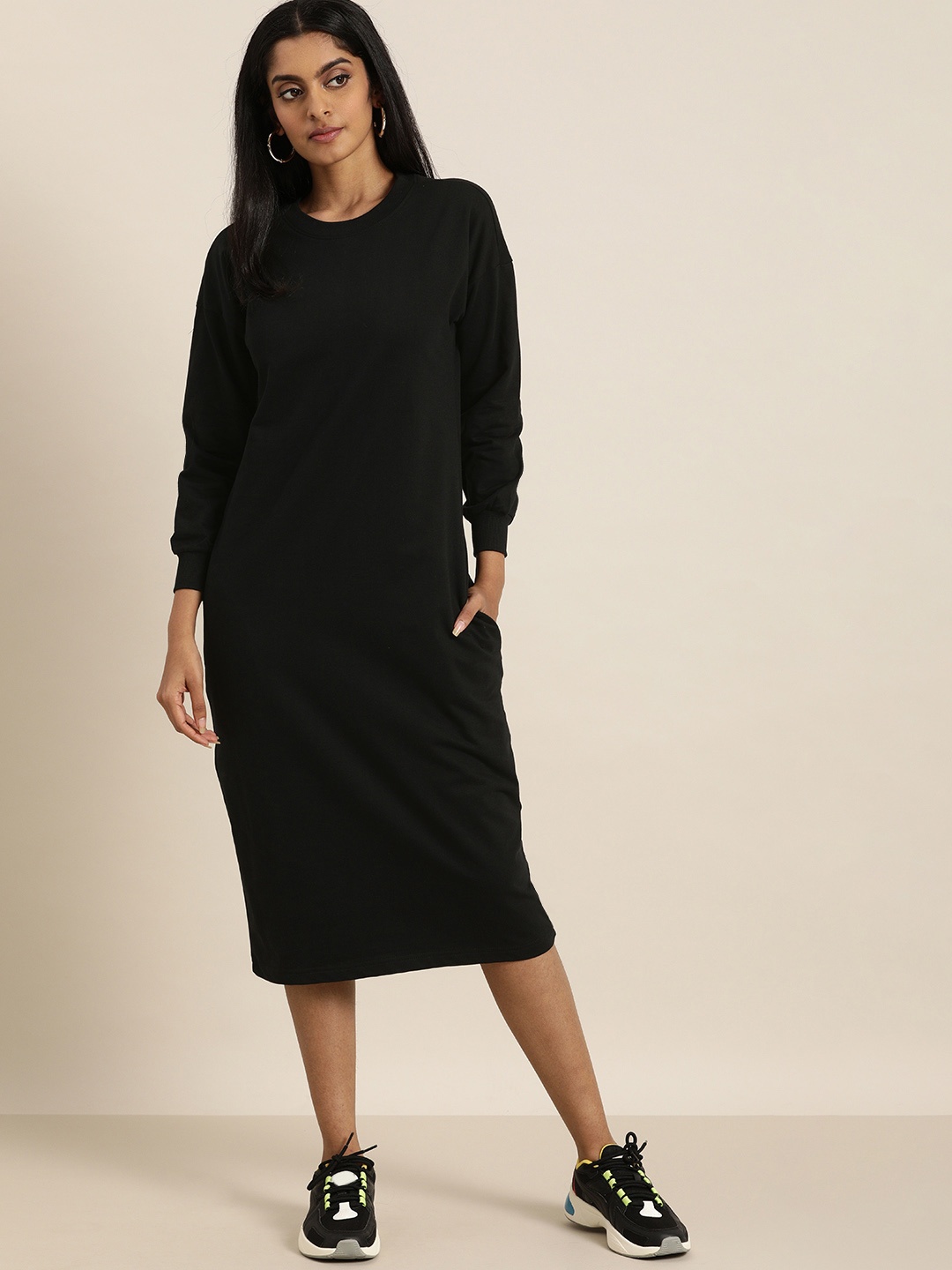

DILLINGER Black Midi Drop Shoulder Jumper Dress