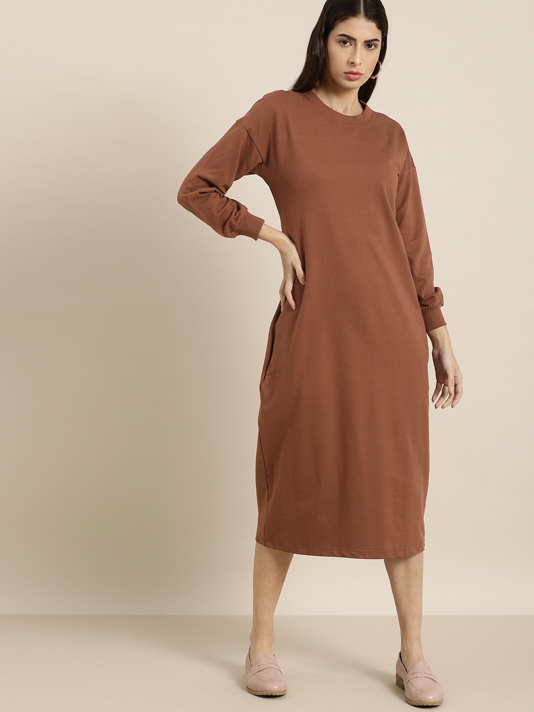 

DILLINGER Brown Midi Jumper Dress