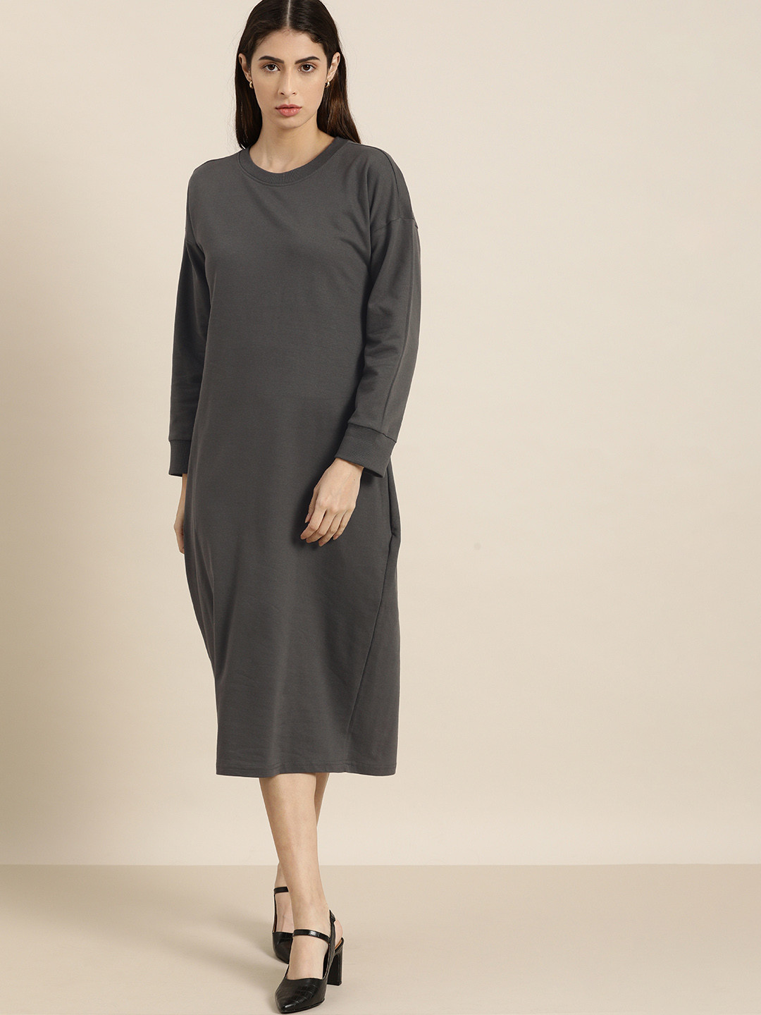 

DILLINGER Charcoal Grey Midi Drop Shoulder Jumper Dress