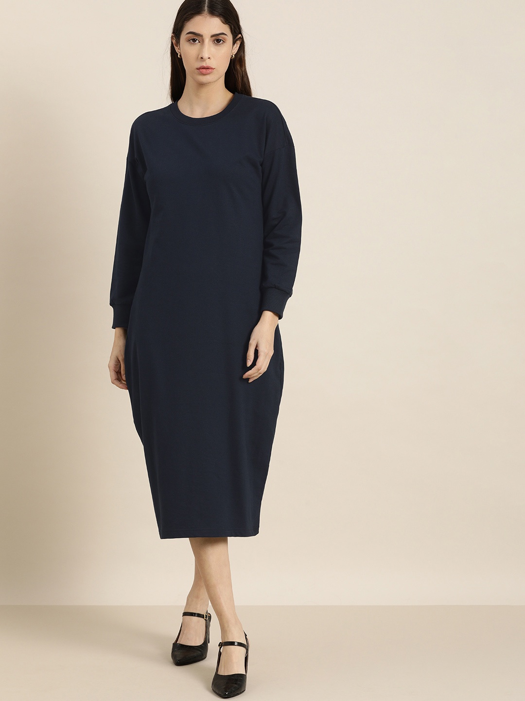

DILLINGER Navy Blue Midi Drop Shoulder Jumper Dress