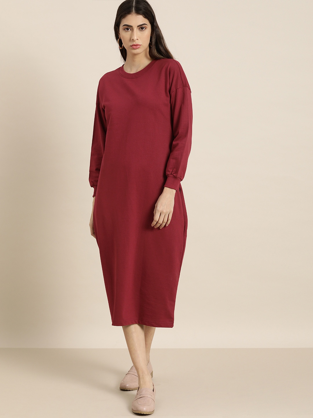 

DILLINGER Maroon Midi Jumper Dress