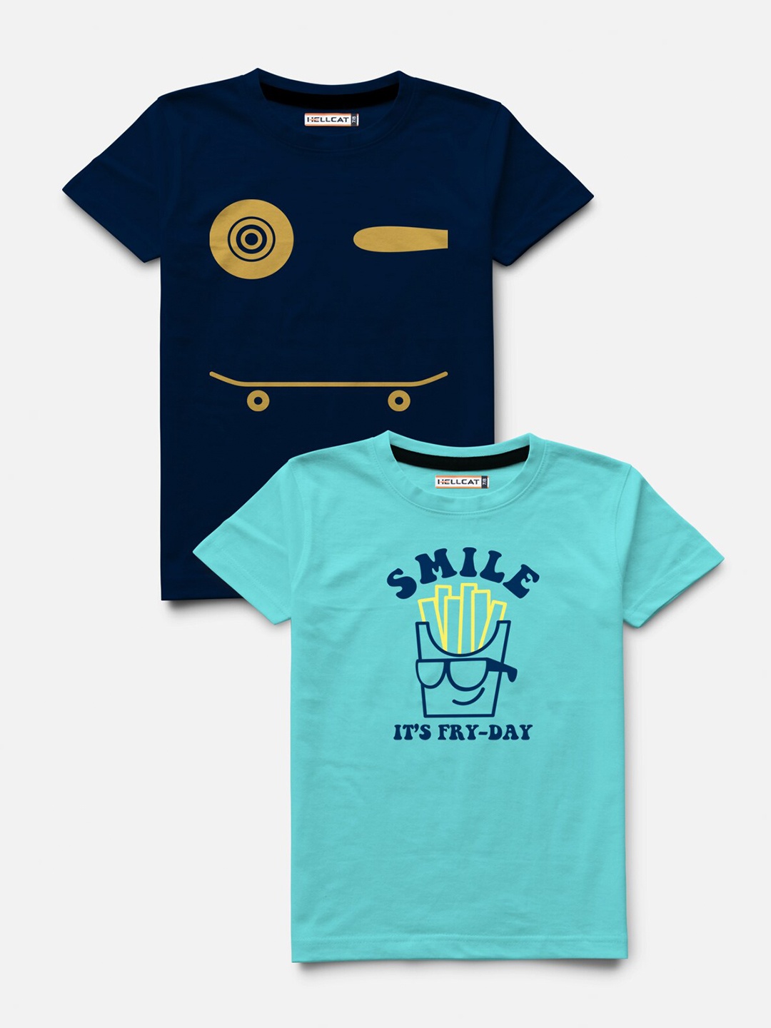 

HELLCAT Boys Pack of 2 Printed T-shirts, Navy blue