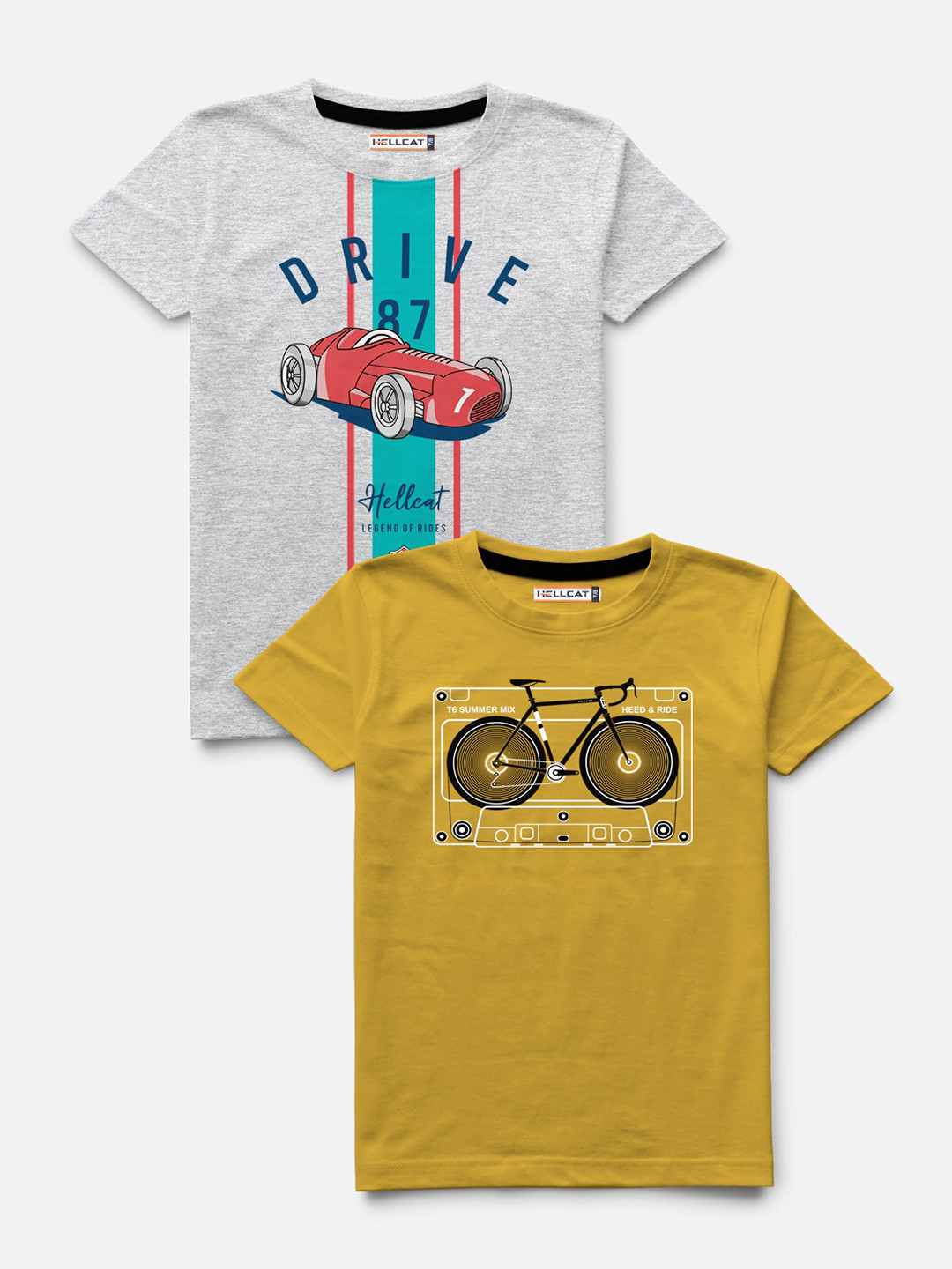 

HELLCAT Boys Pack of 2 Printed Round Neck T-shirts, Mustard