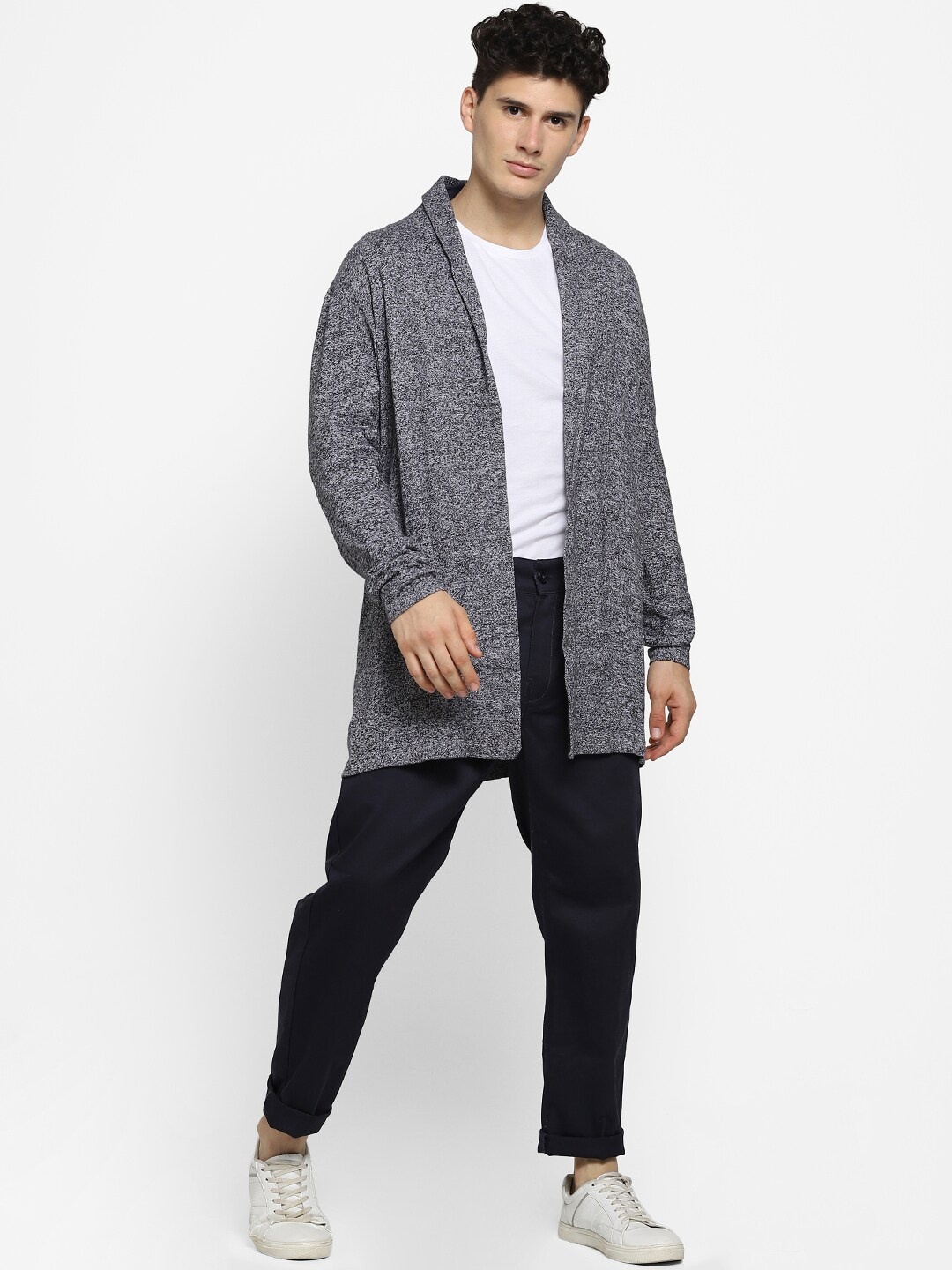 

FOREVER 21 Men Grey Solid Cotton Cardigan Sweater