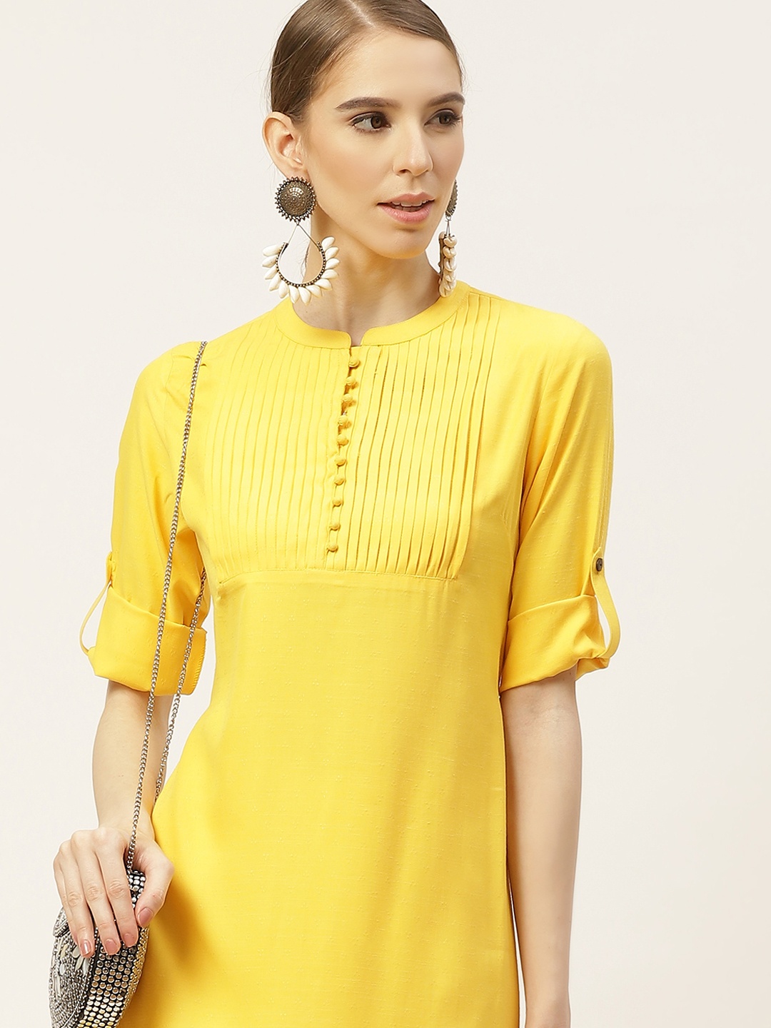

Anouk Women Yellow Solid Dobby Kurta
