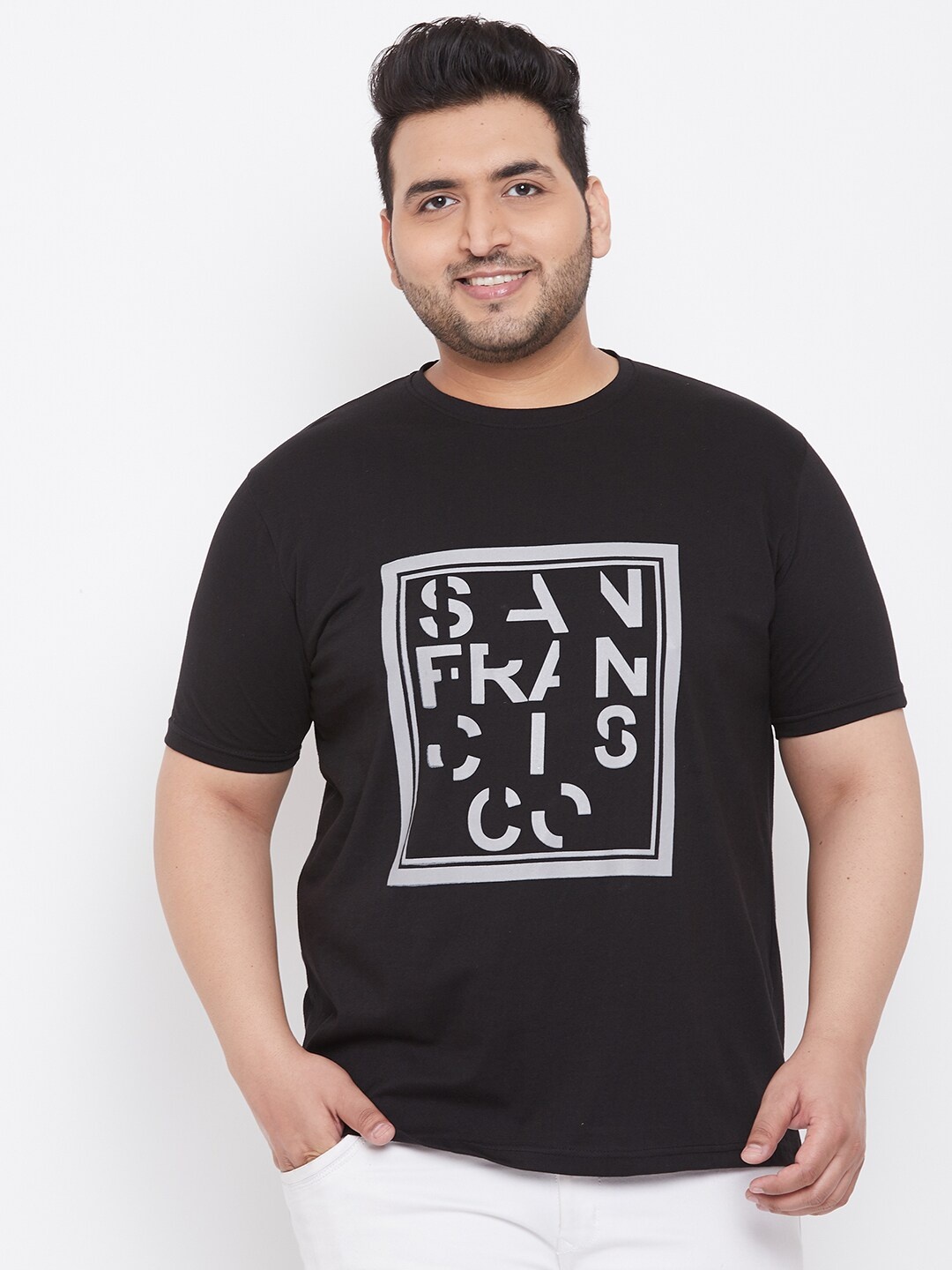 

bigbanana Men Black & White Pure Cotton Printed Round Neck T-shirt