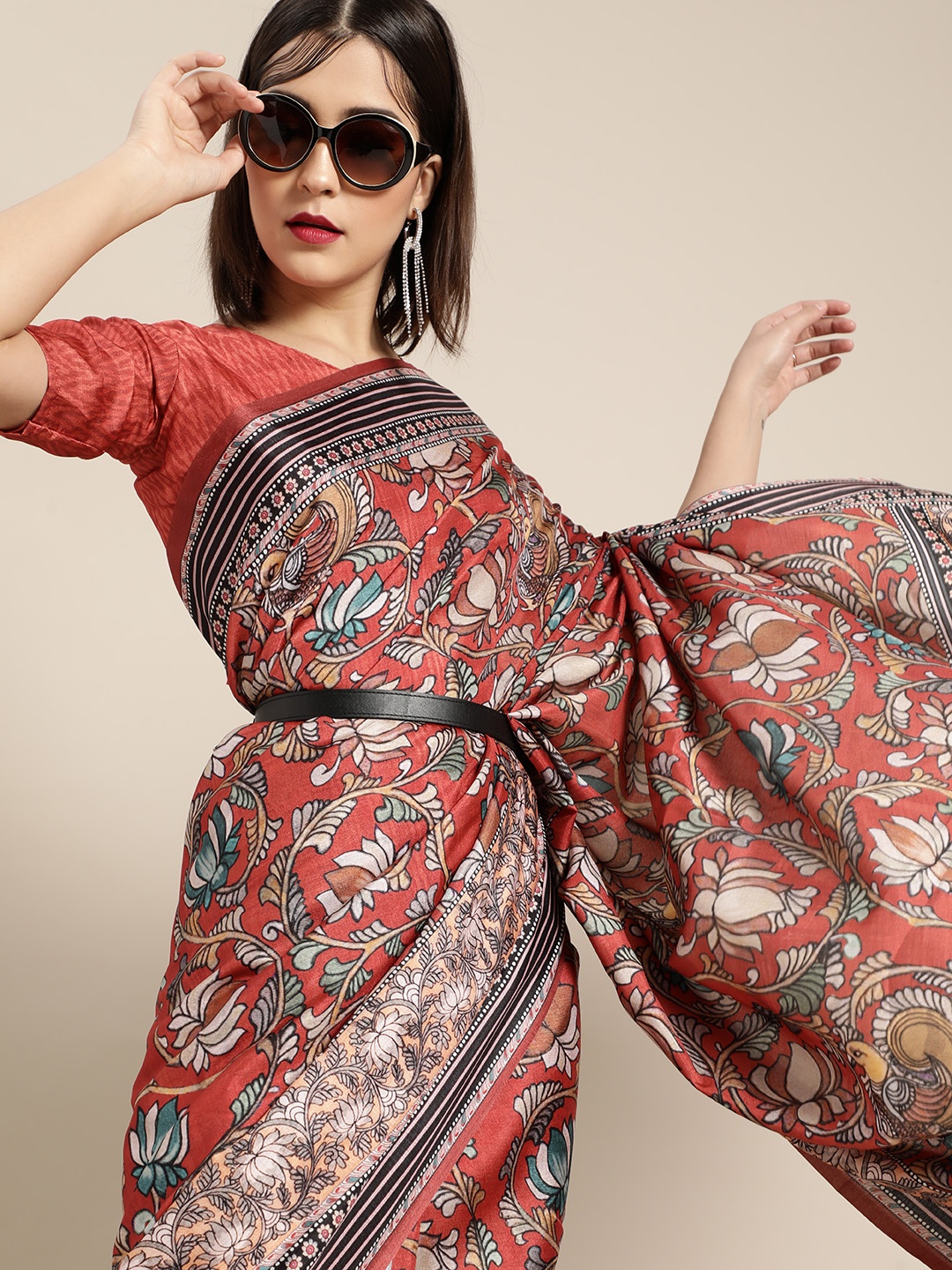 

Saree Mall Classy Rust and Beige Art Silk Saree