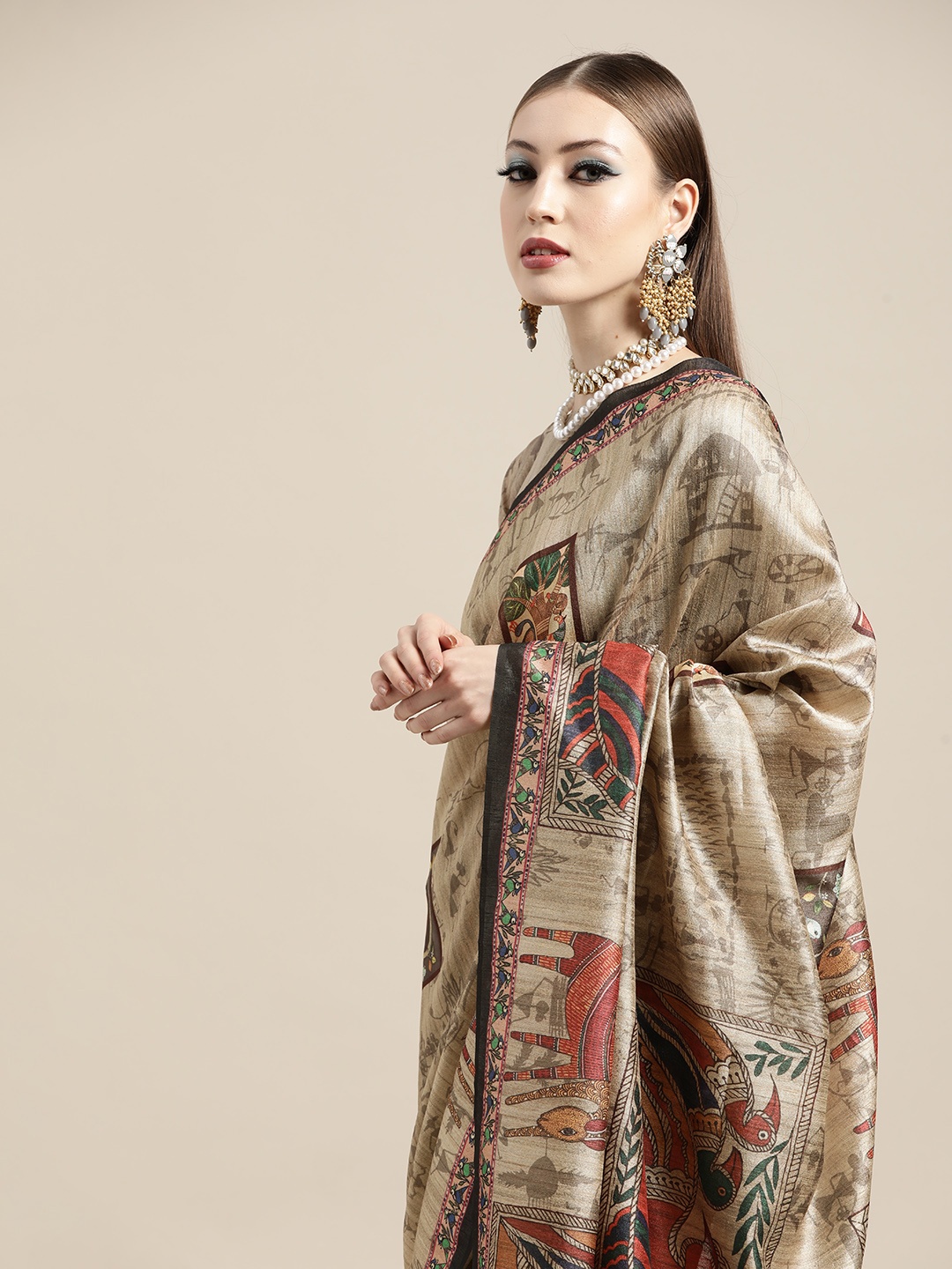 

Saree mall Ethnic Motifs Saree with Sleek border, Beige