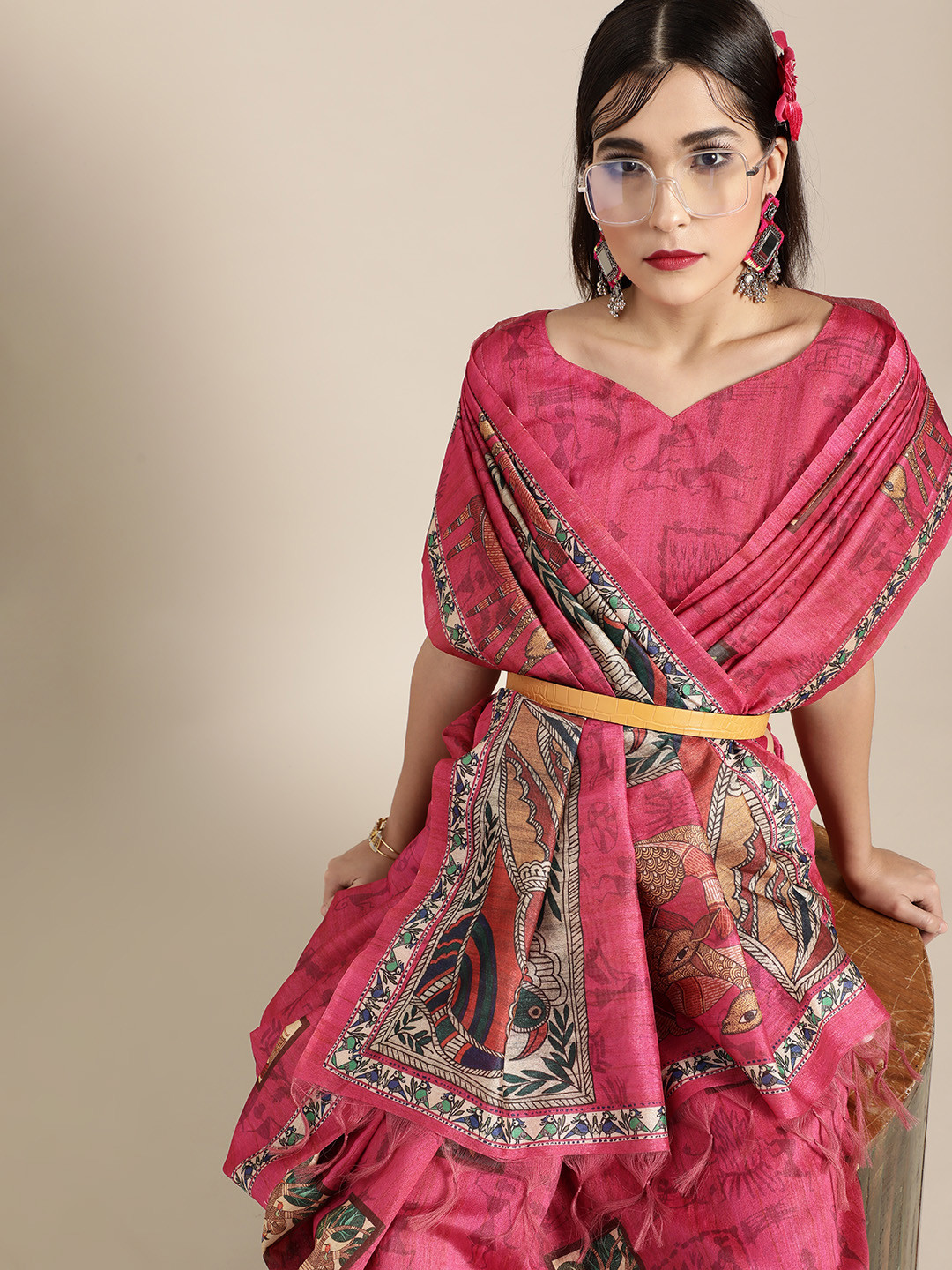 

Saree Mall Stylish Pink and Off White Art Silk Saree