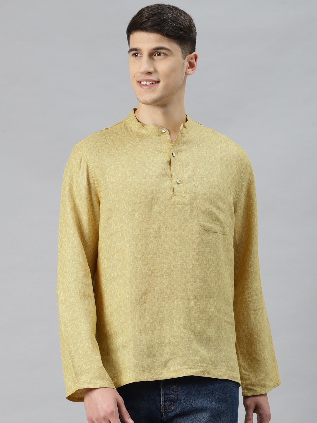 

Fabindia Men Beige & Brown Printed Dobby Linen Kurta